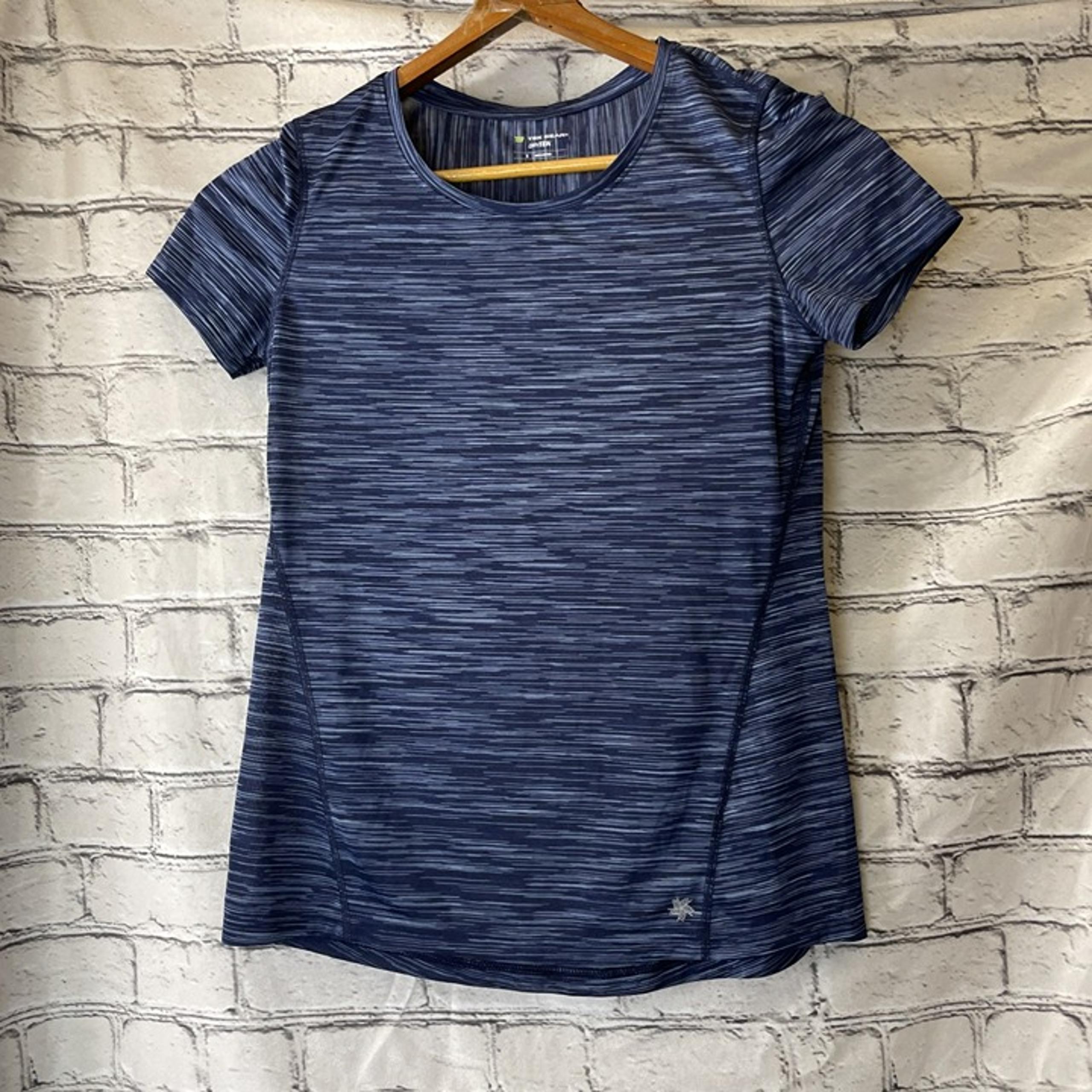 Drytek Women's Small Active T Shirt Top Blue Striped Short Sleeve Gym - Tek Gear