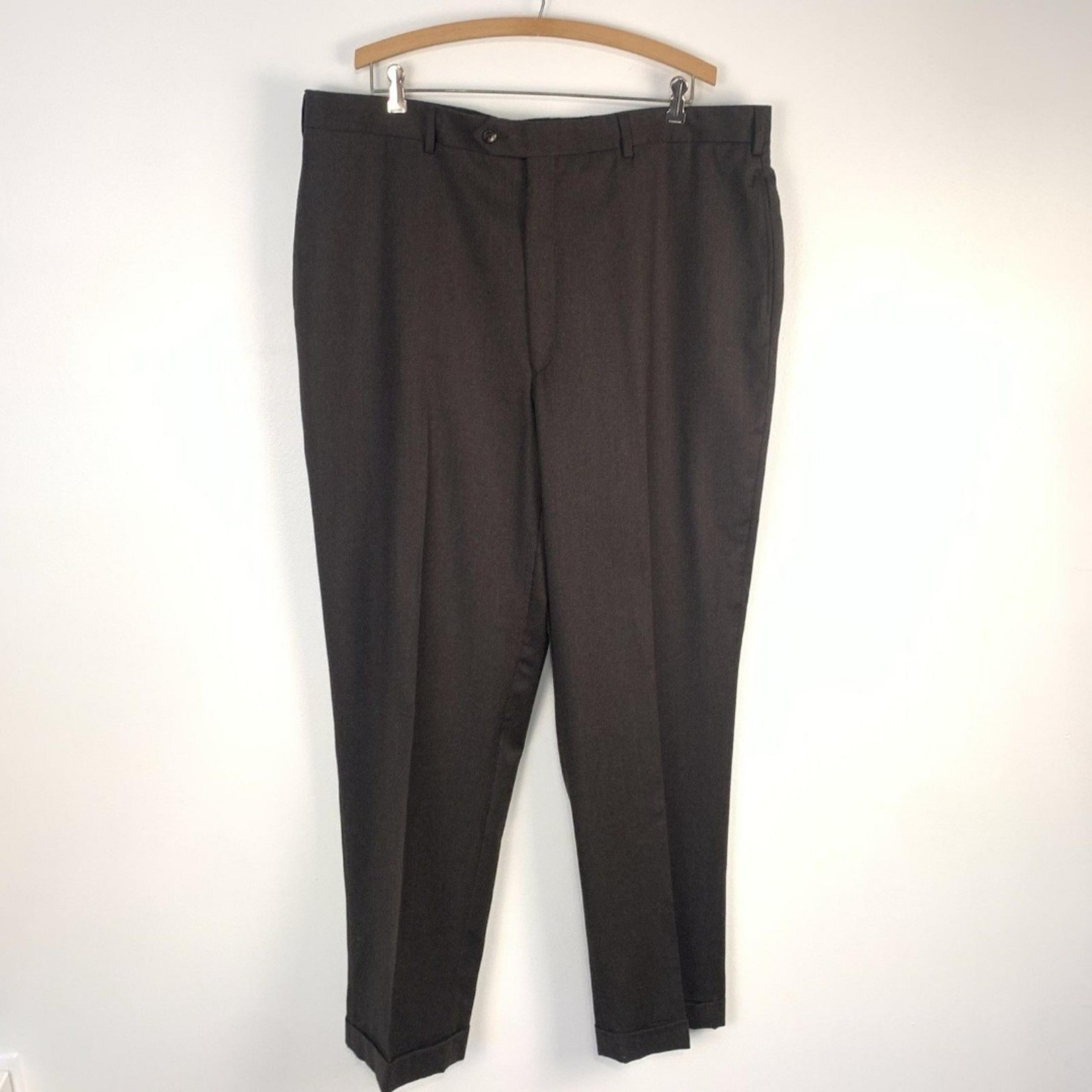Jos A Bank Mens Dress Pants Slacks Wool Cashmere 42x32.5 Flat Front Cuffed Brown