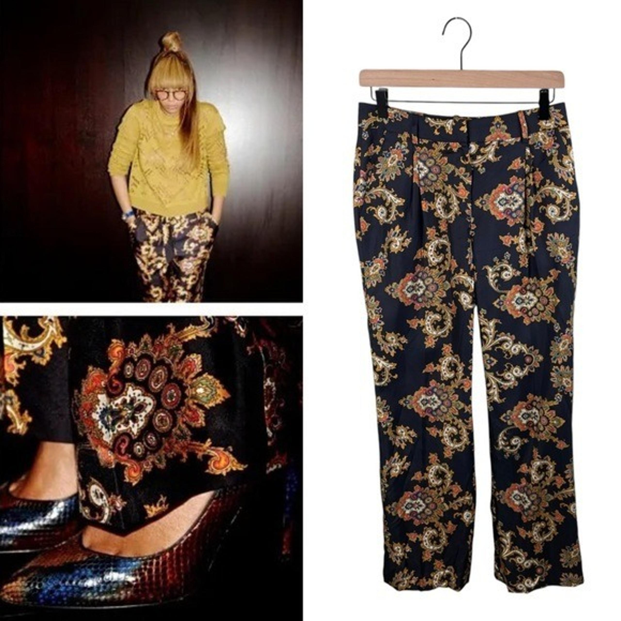 J. Crew Collection Paisley Print Silk Twill Wide Leg Trousers Size 0 ASO Beyonce