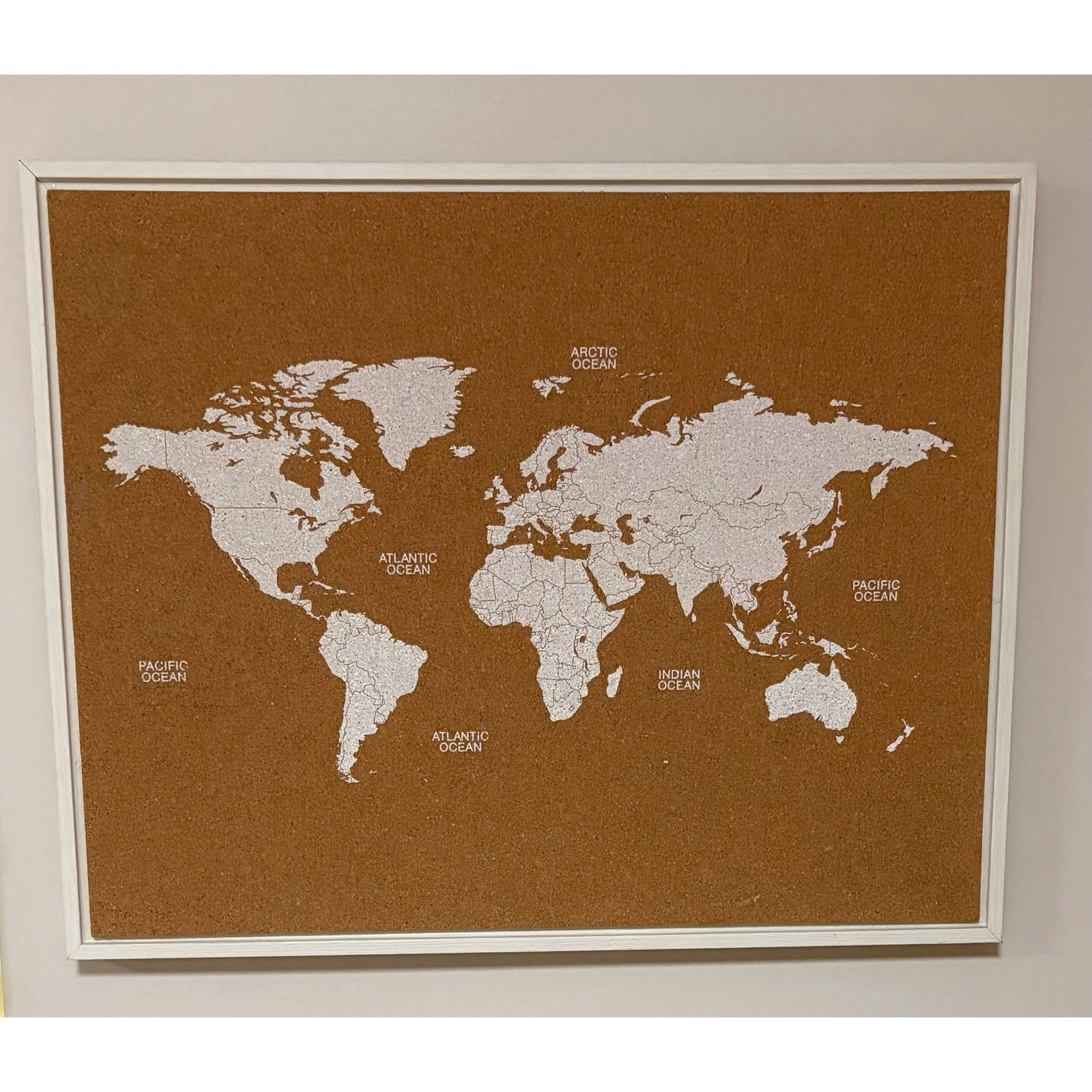 White Wood Wooden Framed World Map Cork Board Office Home Decor ✨ #corkboard