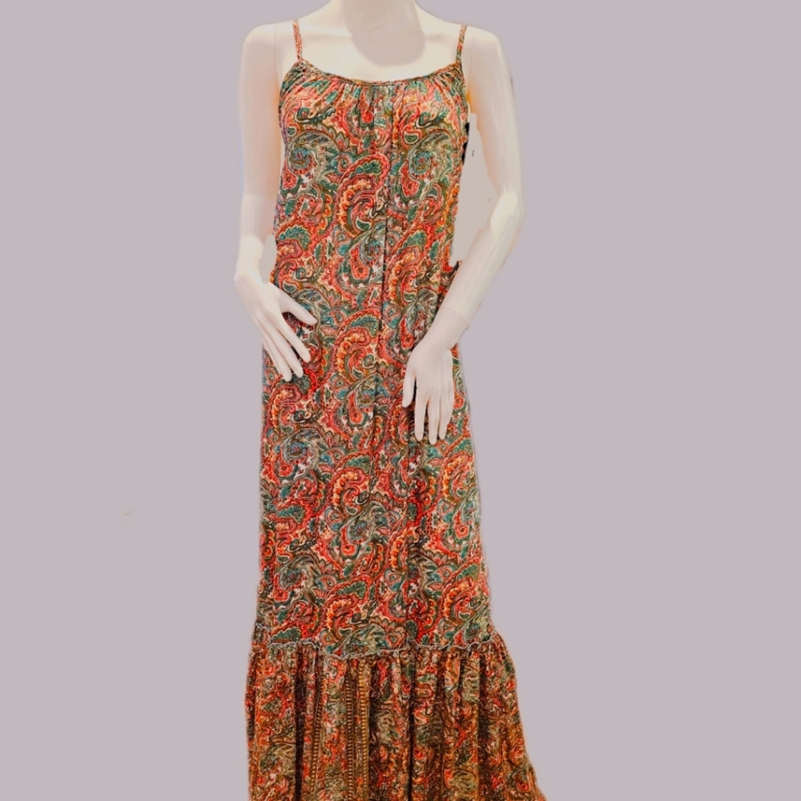 KARMA Hwy Ruffle Hem Lg.Swoop Bck Dress Pink Green NWT OS