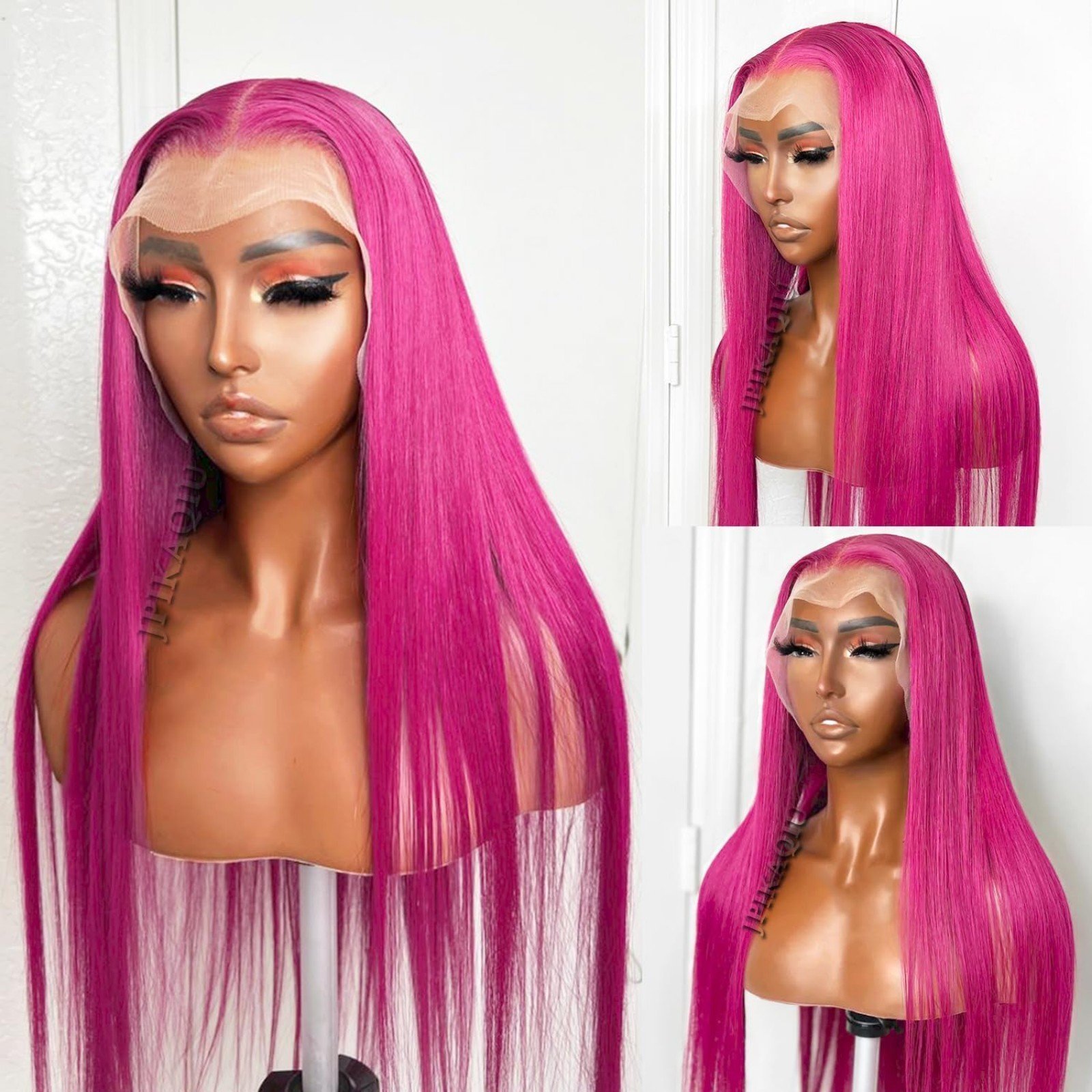 Rose Pink Human Hair Blend Lace Front Wig