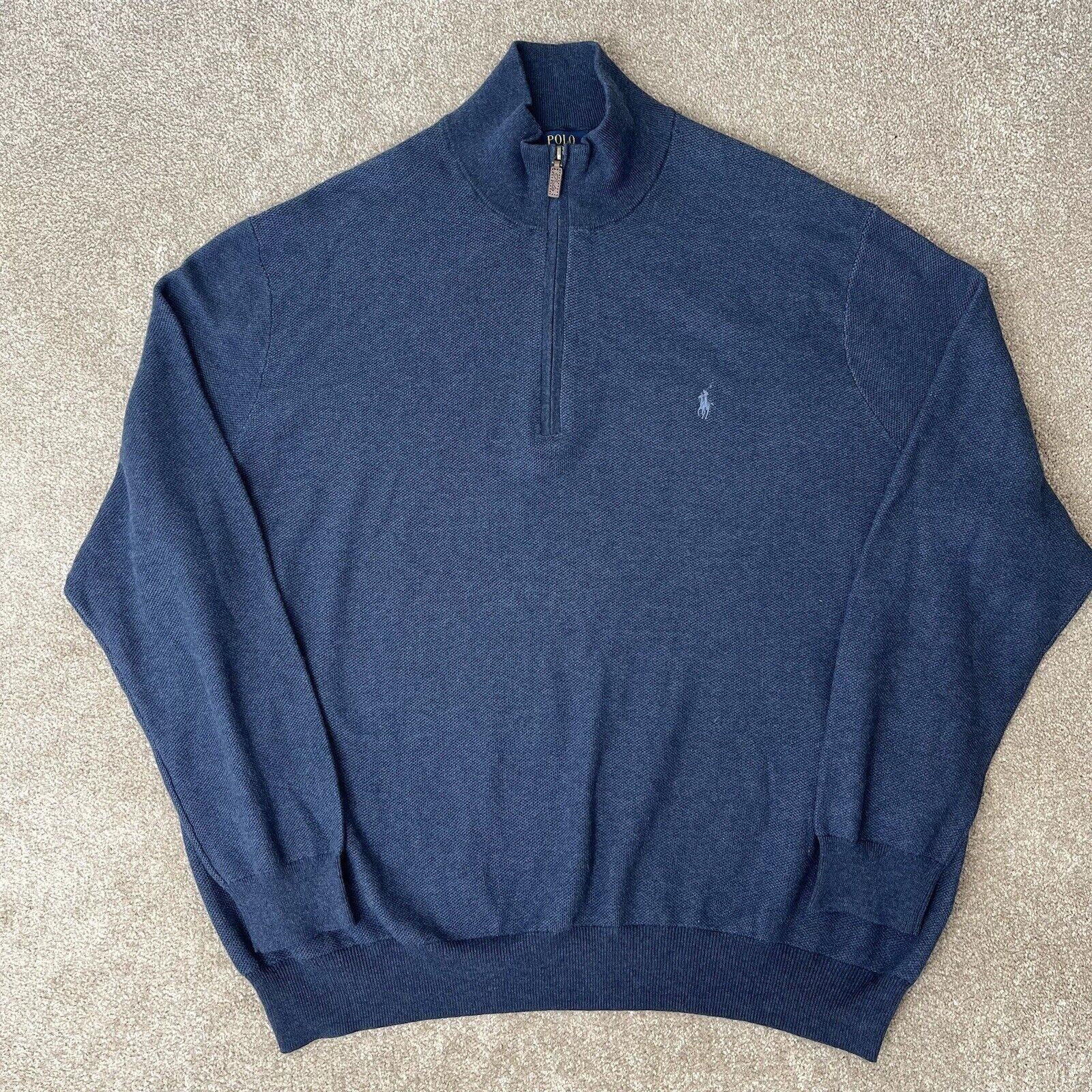 Polo Ralph Lauren Men's 4XB Quarter Zip Mock Neck Sweater Pullover Navy Blue NEW