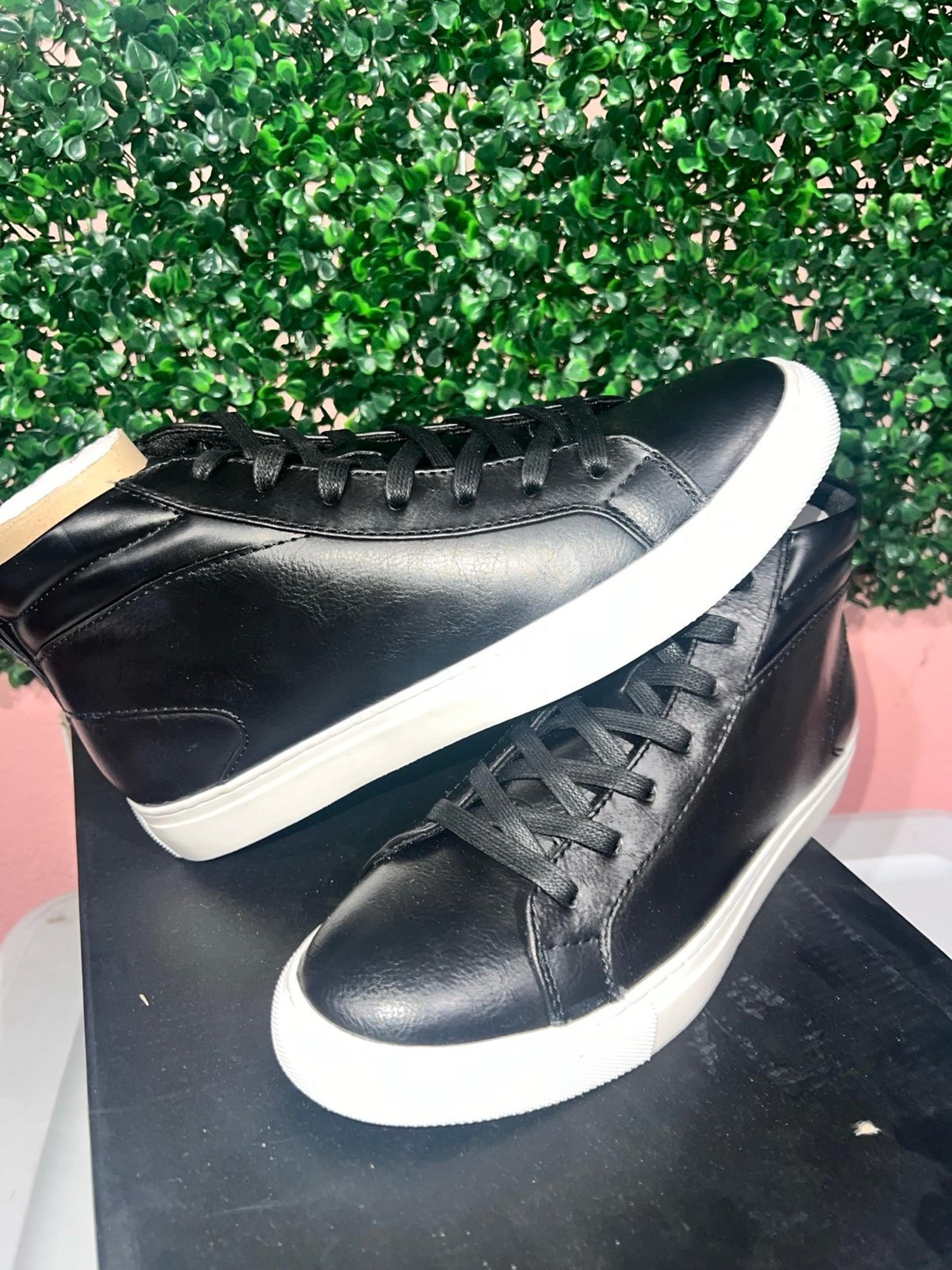 New Alfani Mens Black  Cushioned Jensen Round Toe Platform Lace-Up Sneakers