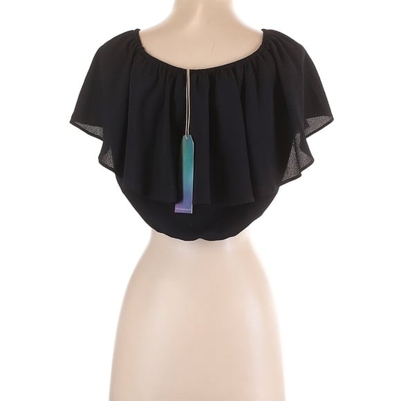 Show Me Your MuMu Black Ruffled Cap Sleeve Cropped Blouse