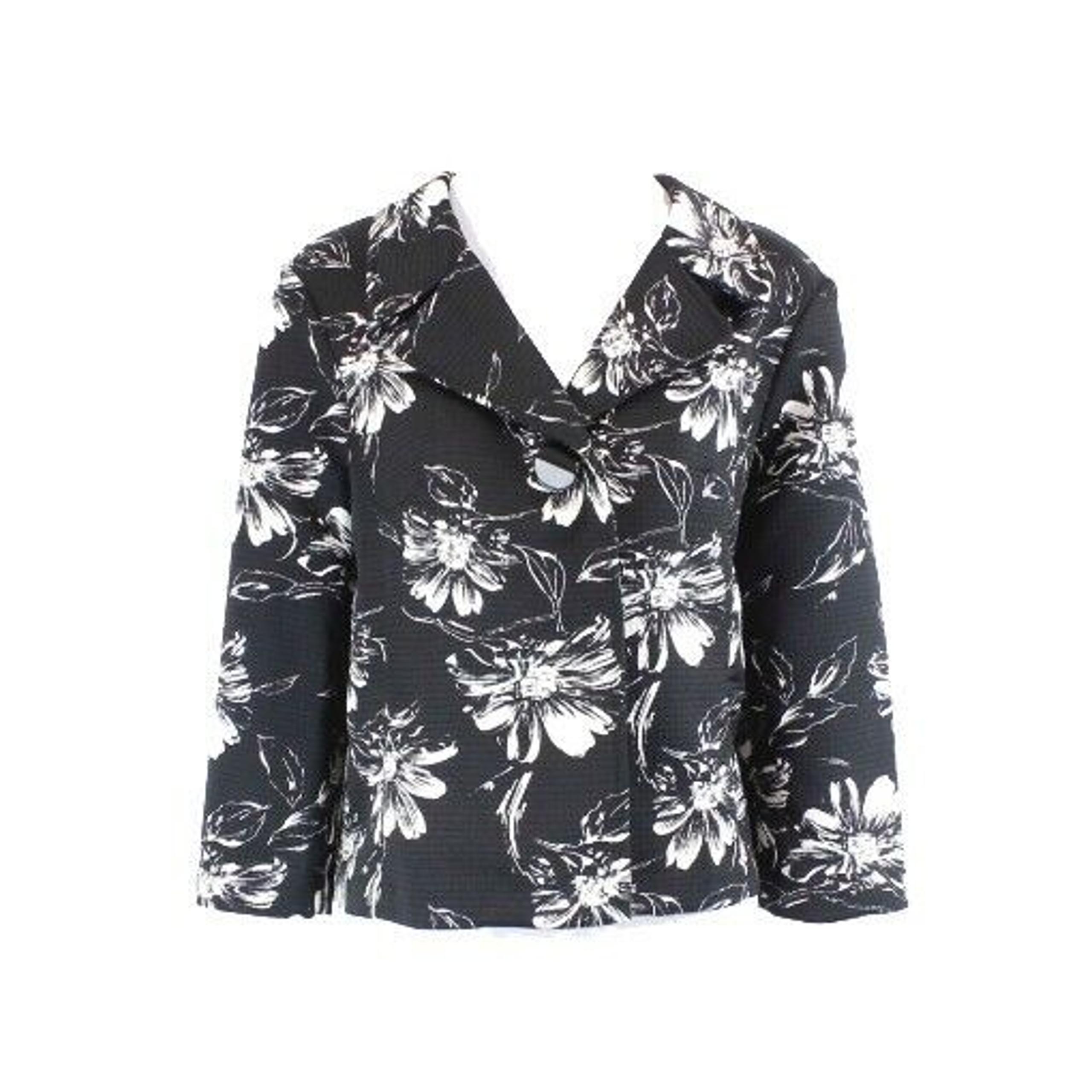 GC Christopher & Banks NWT $50 Sz M Black Cream Floral One Button Poly Jacket
