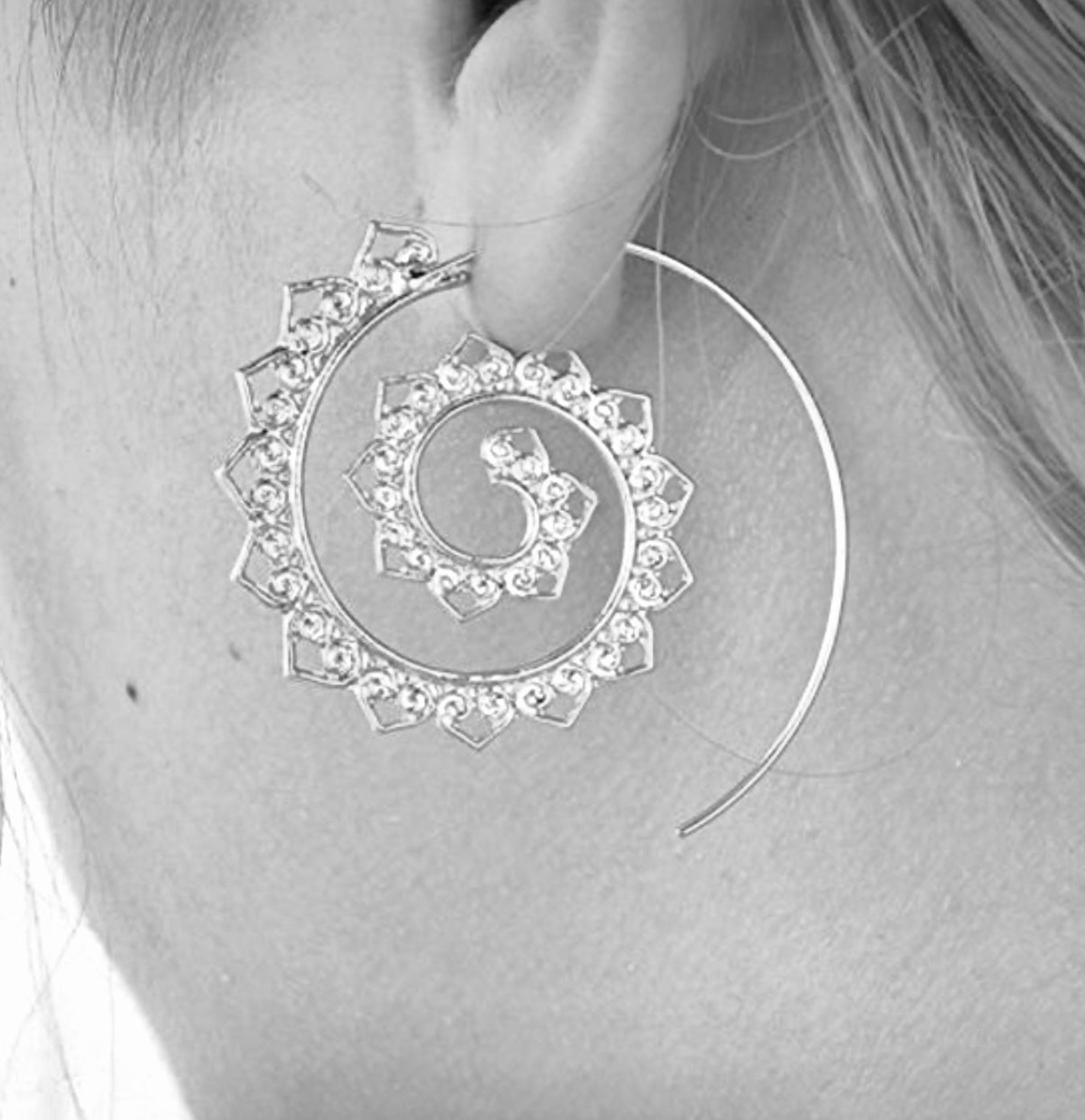 NEW silver boho Lace Spiral Threader Hoop Earrings