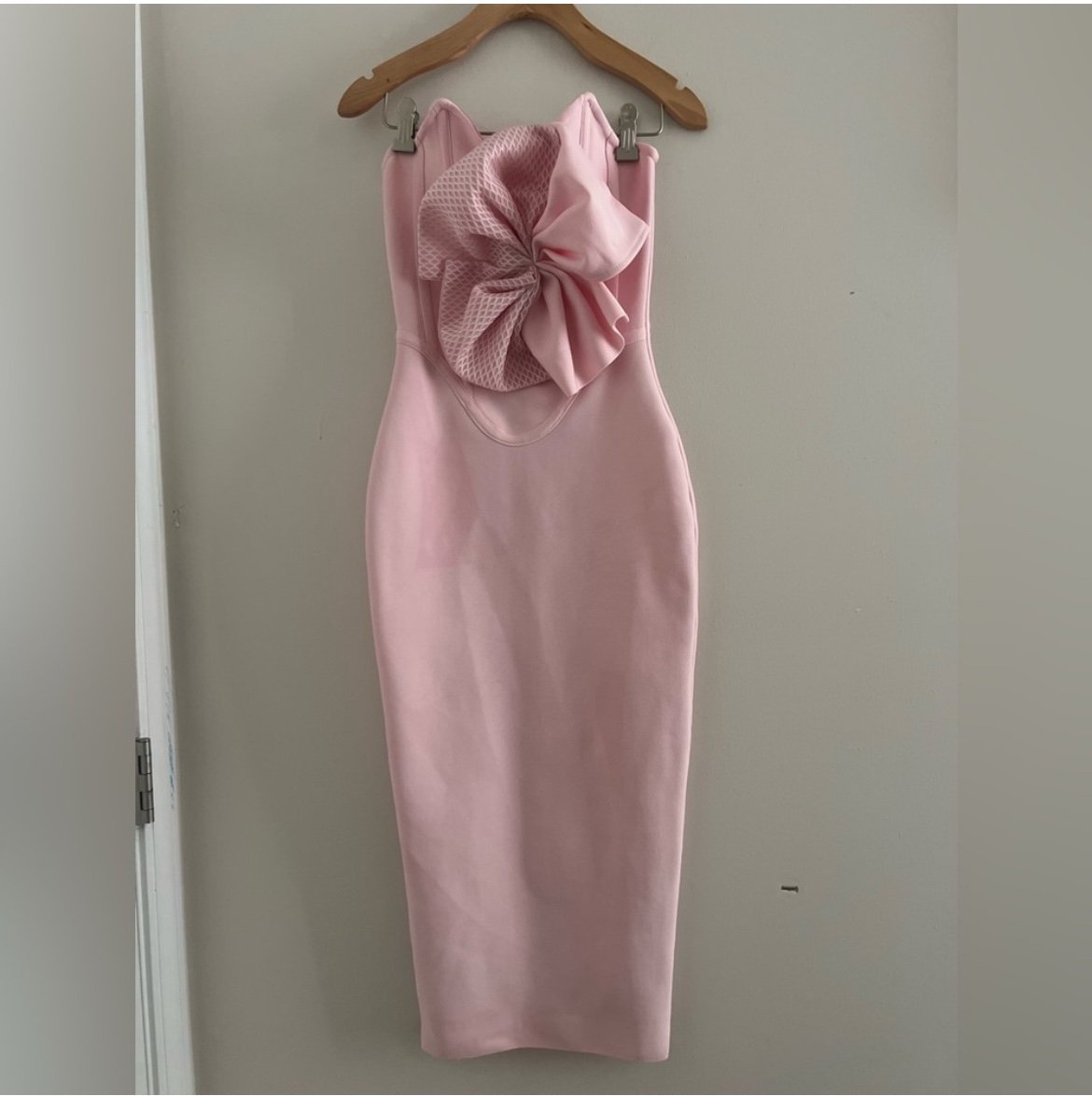 Bella Barnett Pink Strapless Bow Coquette Midi Dress Sz 0/XS