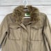 Anthropologie Green Dot Faux Fur Military Style Jacket Women's Size M Green
