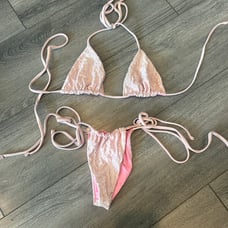 Frankies bikinis, pink embroidered bikini