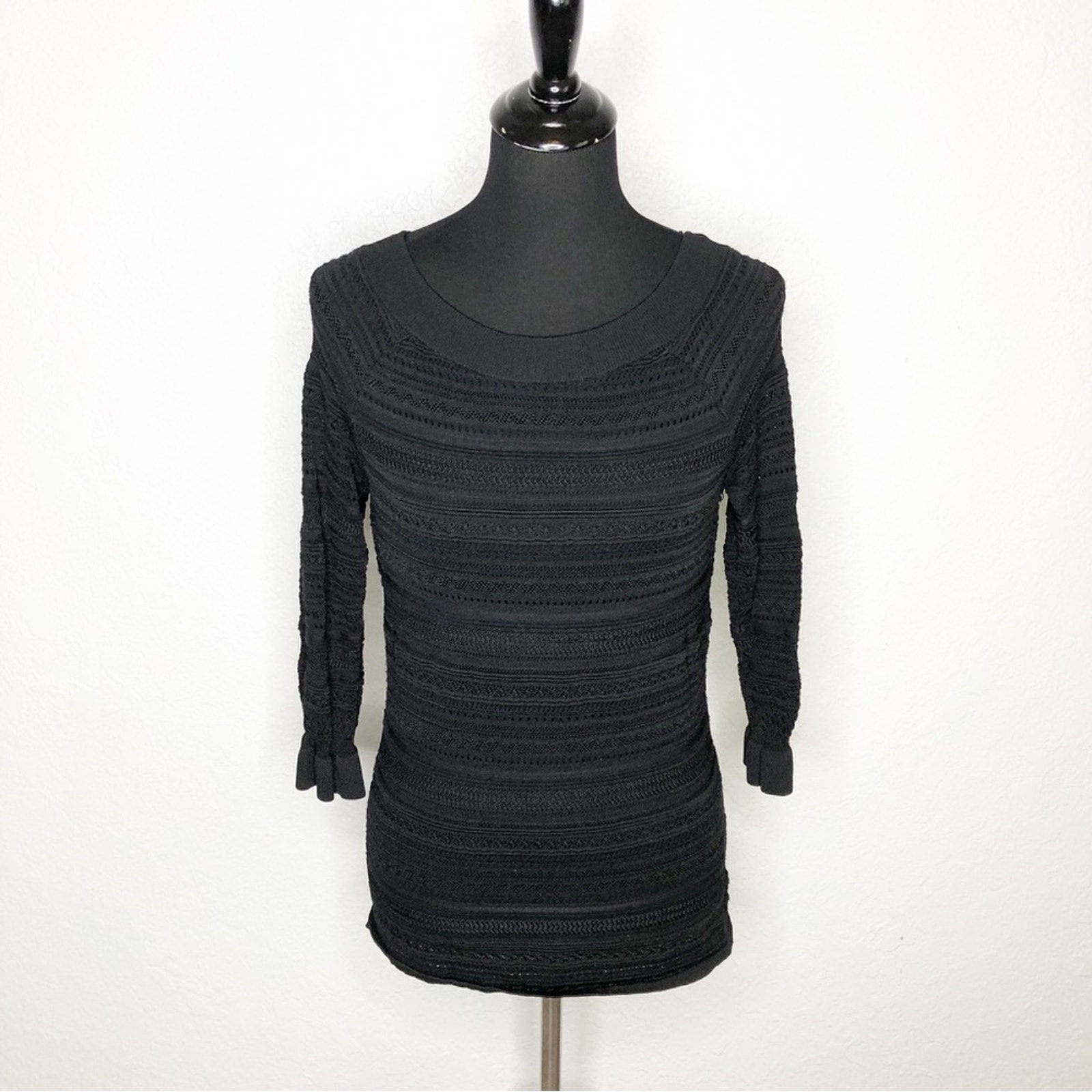 WHBM black open knit ruffle sleeve sweater size Medium