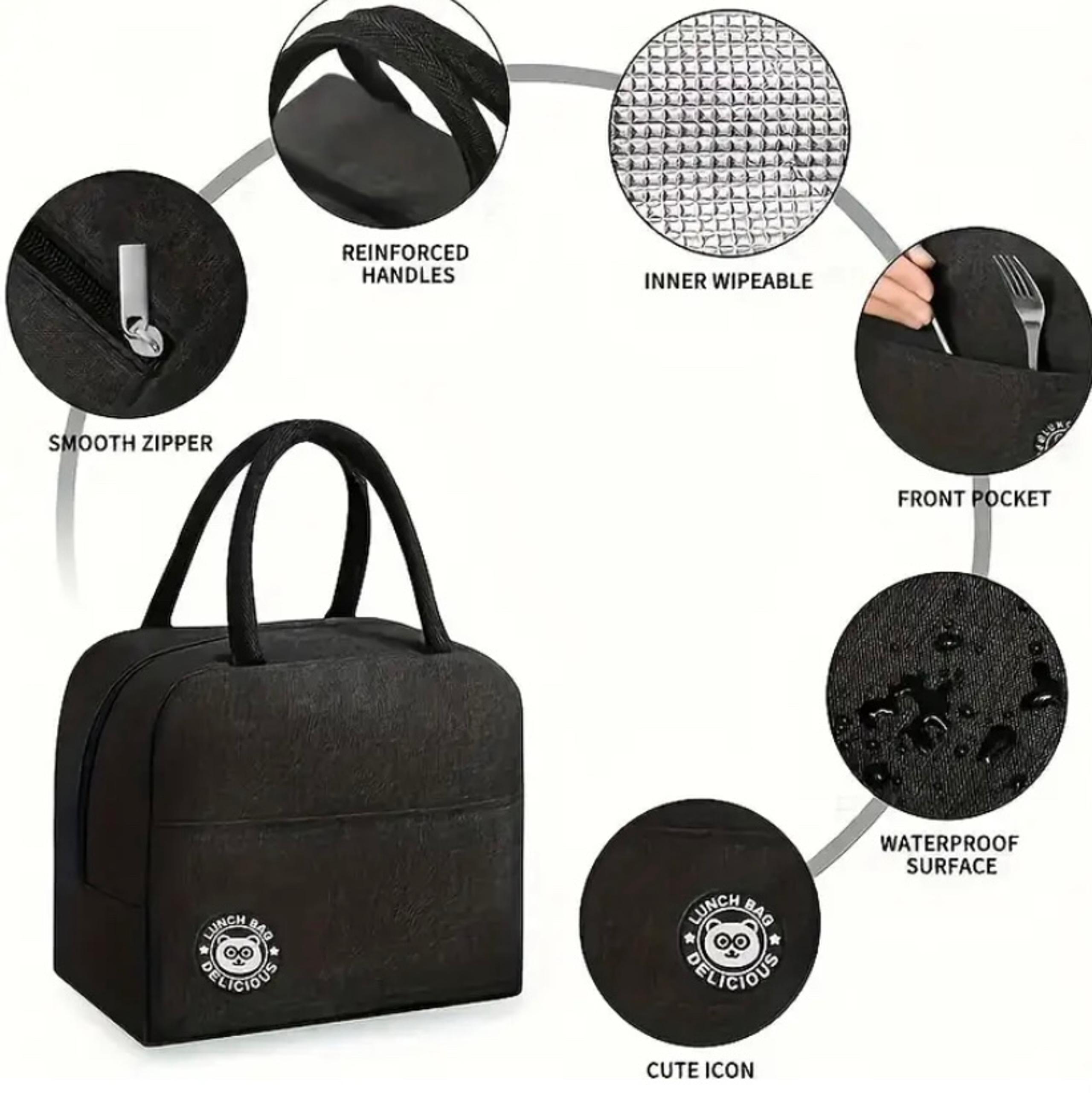 Black Chic Minimalist Oxford Fabric Lunch Bag