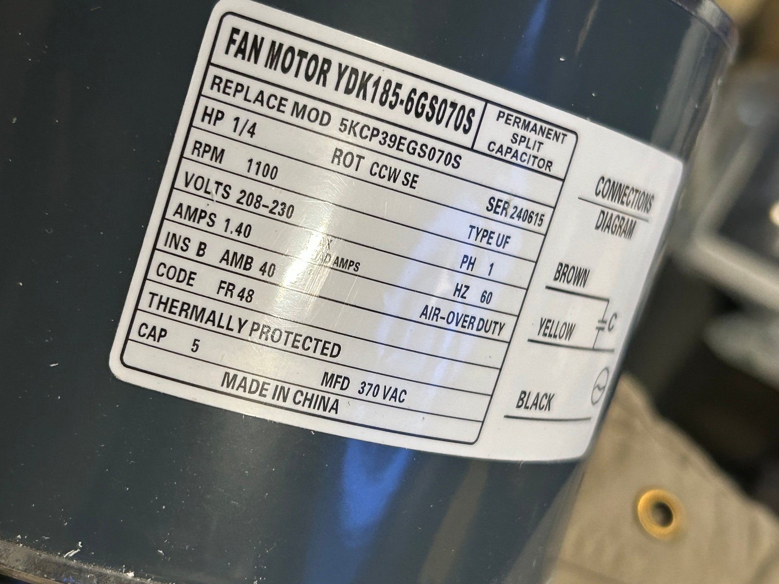 New Fan Motor 1/4 208-230V