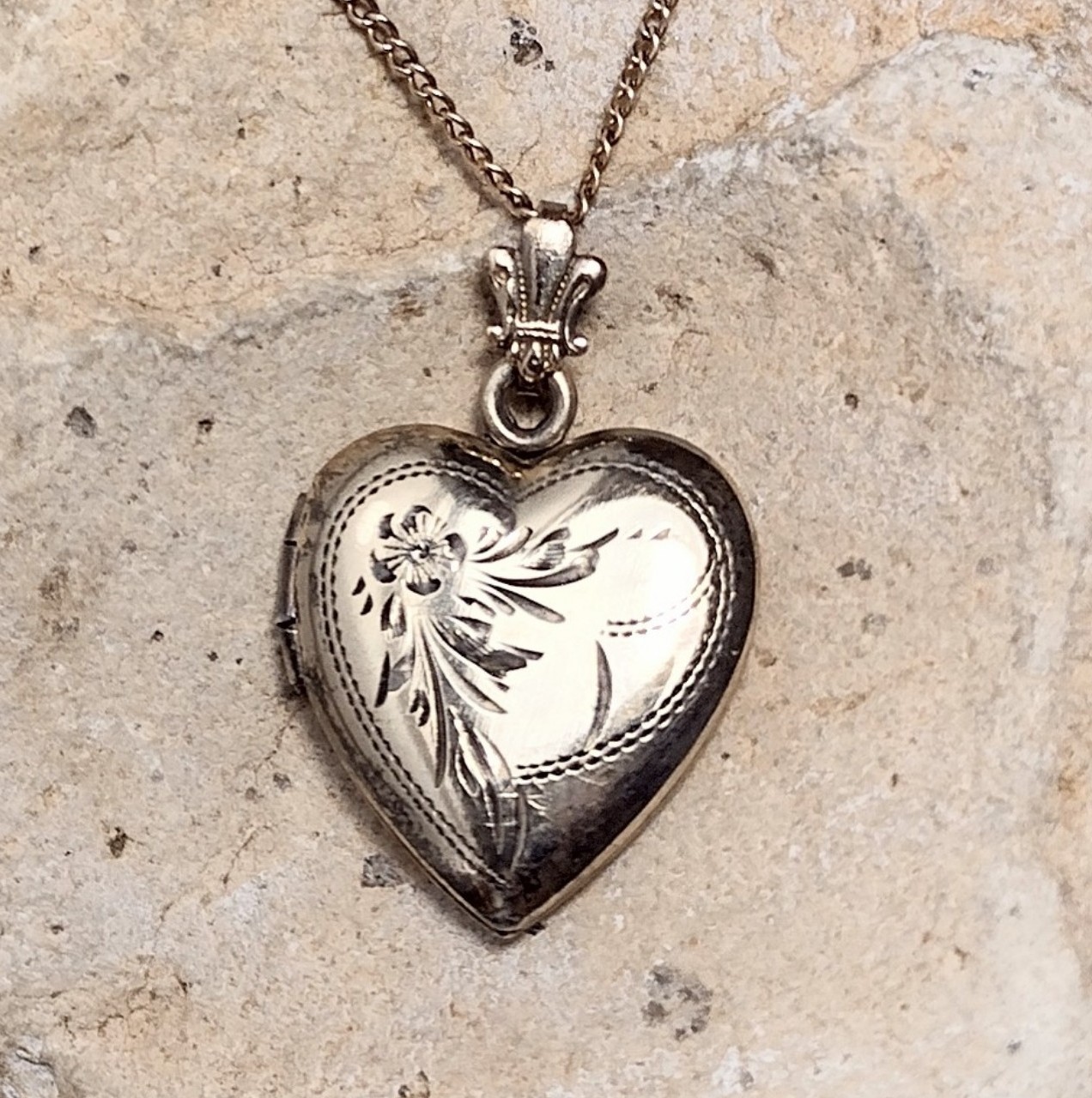 Antique Sterling Silver 12k Gold Filled Heart Locket Necklace