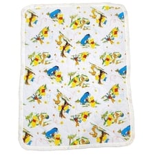 Vintage Disney Winnie The Pooh Baby Security Blanket Quilted Sears White 33 X 44