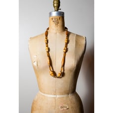 Vintage 70s Kenneth Lane Wood And Bead Lucite Necklace, Signed, Tiki Hippie Boho