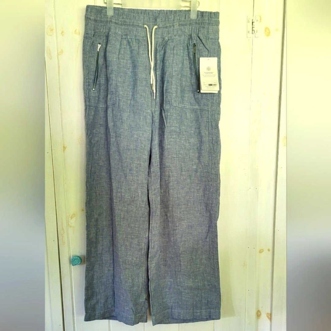 Athleta Women’s Cabo Linen Chambray Blue Pull On Pants
