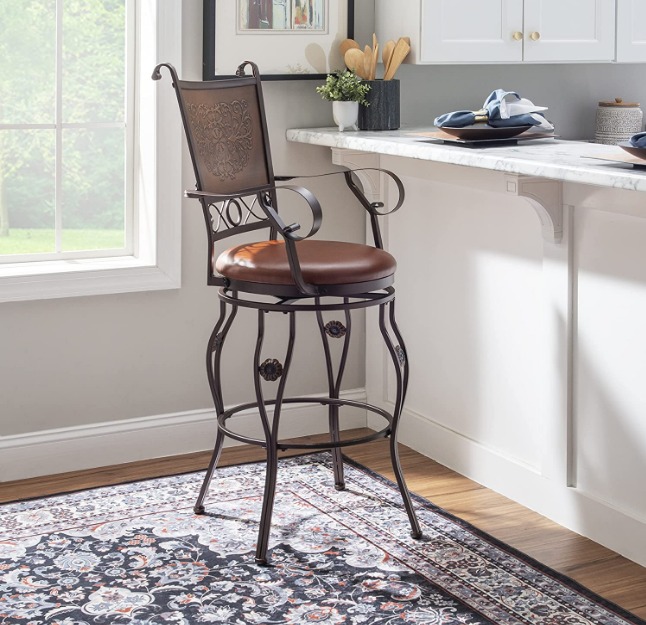 Powell Company Big and Tall Copper Stamped Back Barstool with Arms Bar Stool