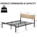 COUCHETA Queen Bed Frame with Headboard No Box Spring Needed Wood Platf
