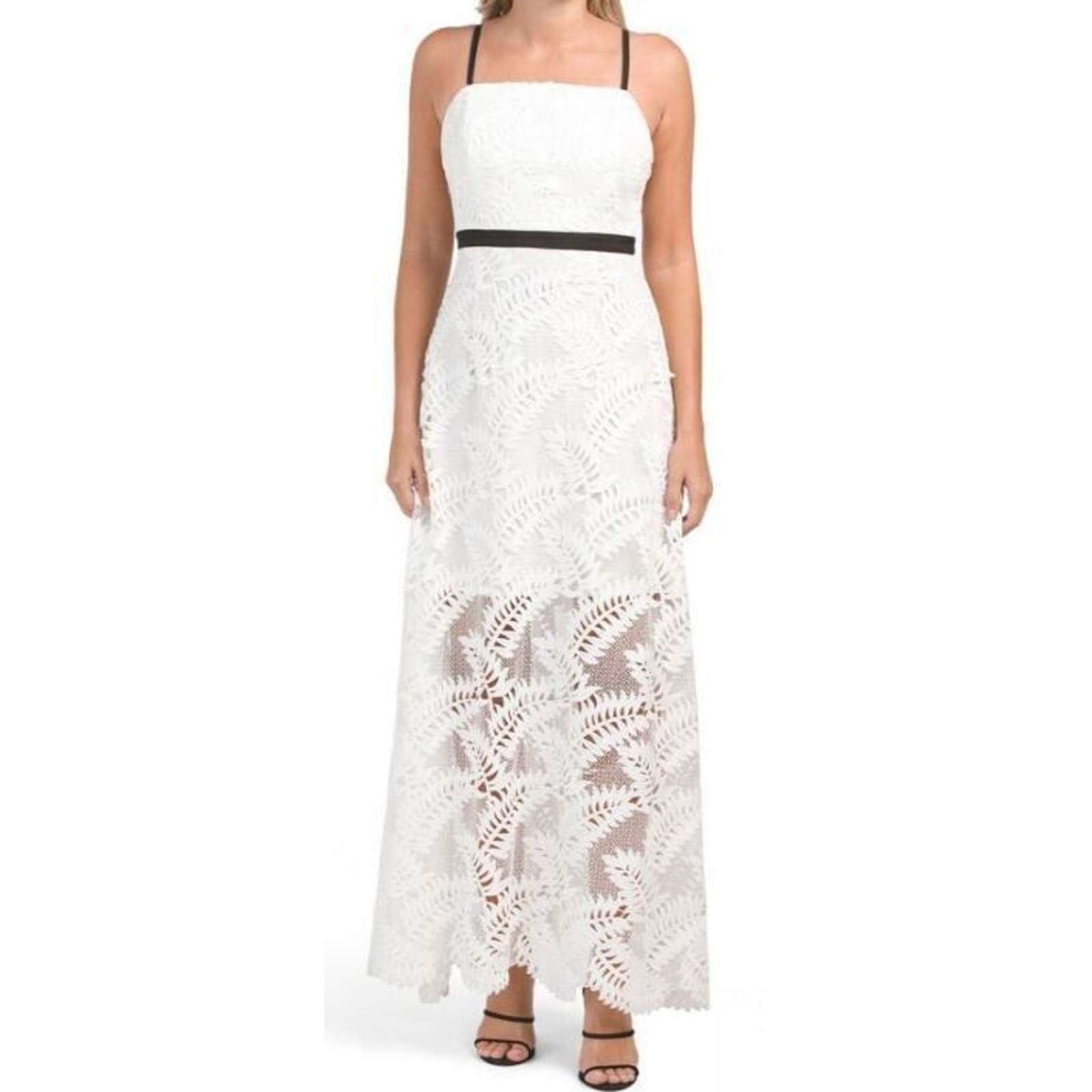 C2 NWT MILLY Leighton White Tropical Palm Lace Open Back Maxi Dress Size 8 475