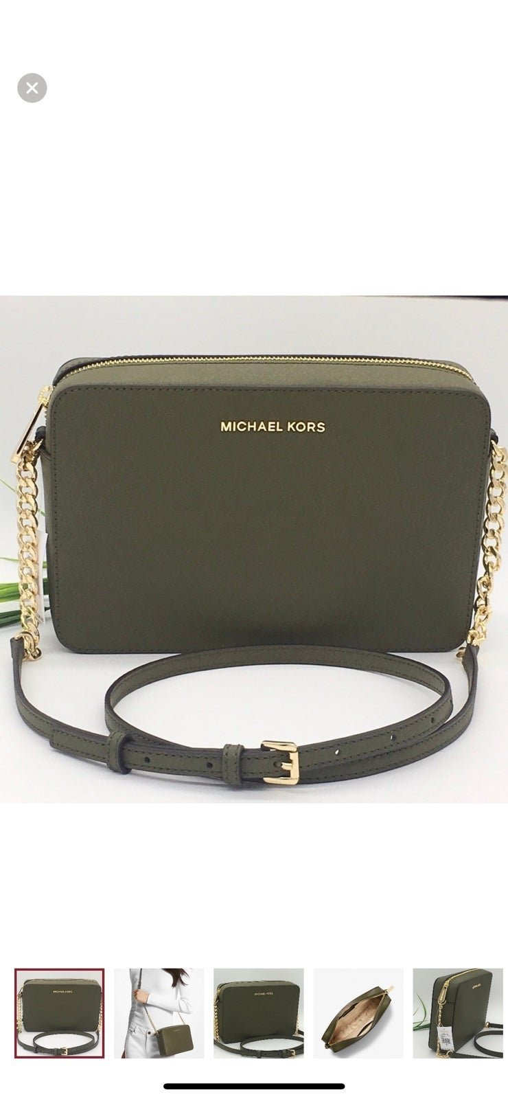 Michael Kors Jet Set Item Large East West Zip Crossbody Leather Olive NWT