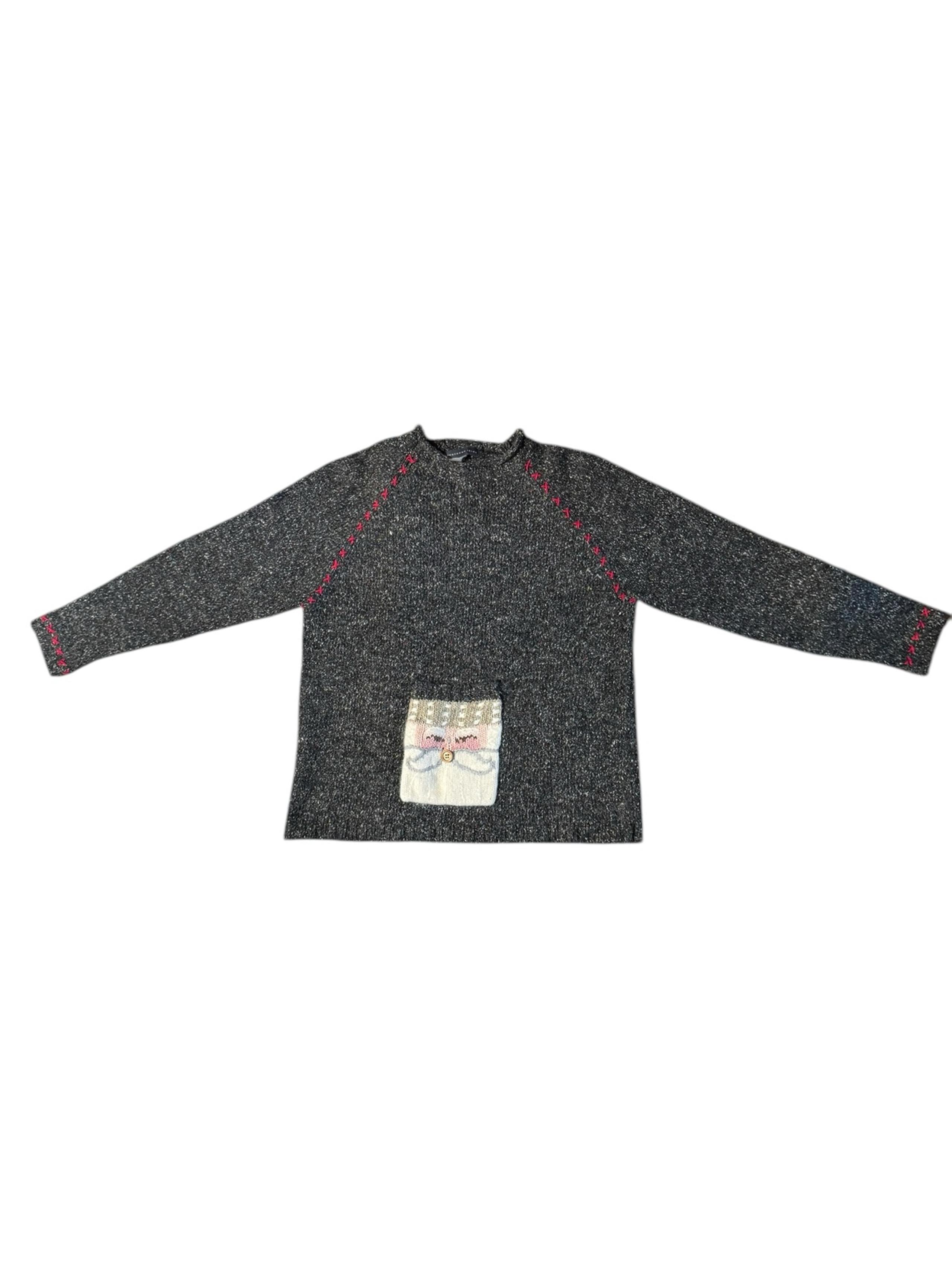 Northern Isles Sweater Women’s Large Gray Bulk Tweed Wool Blend Santa Christmas