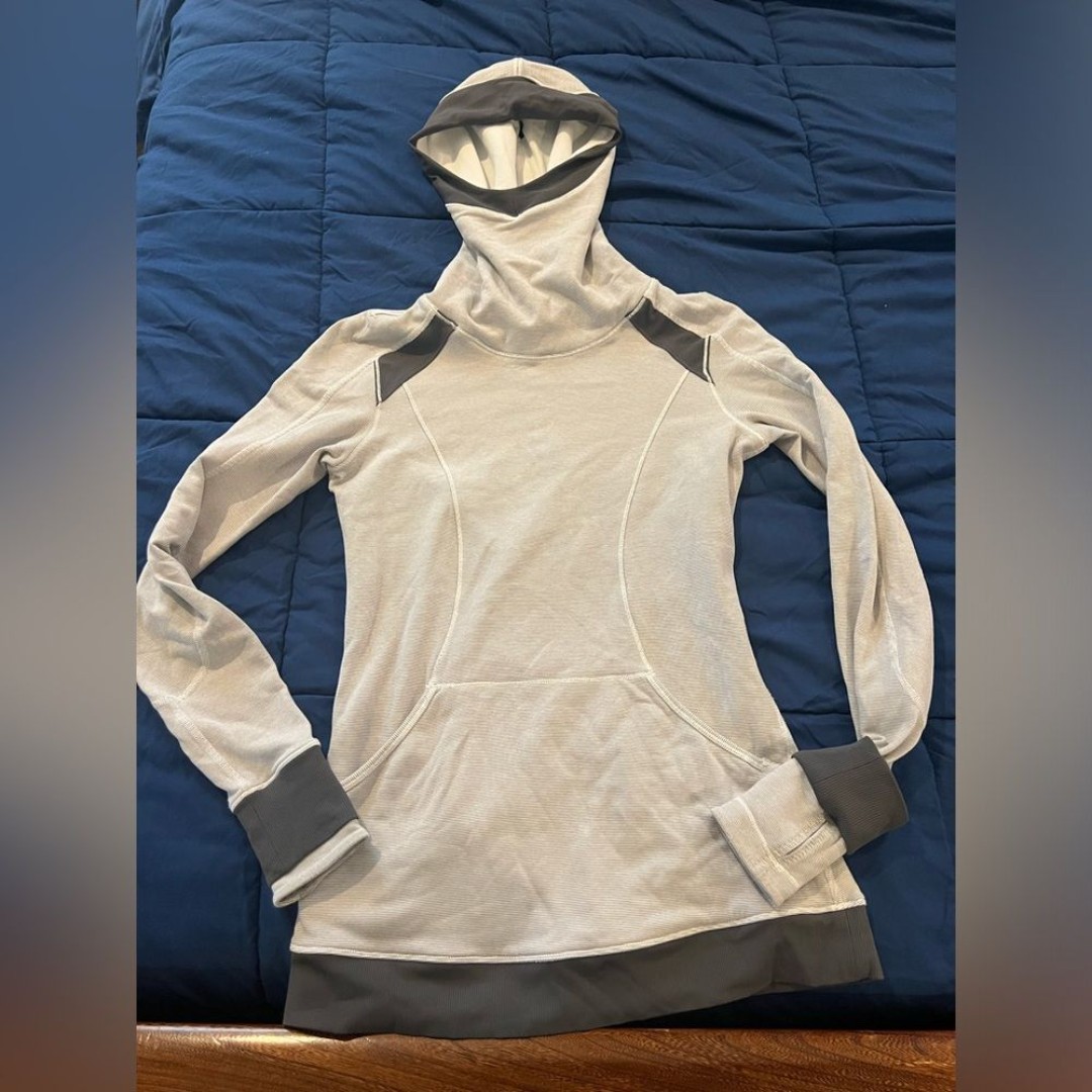 Lululemon BASE RUNNER HOODIE *Rulu* Wee Stripe White Heathered Soot Gray sz 6