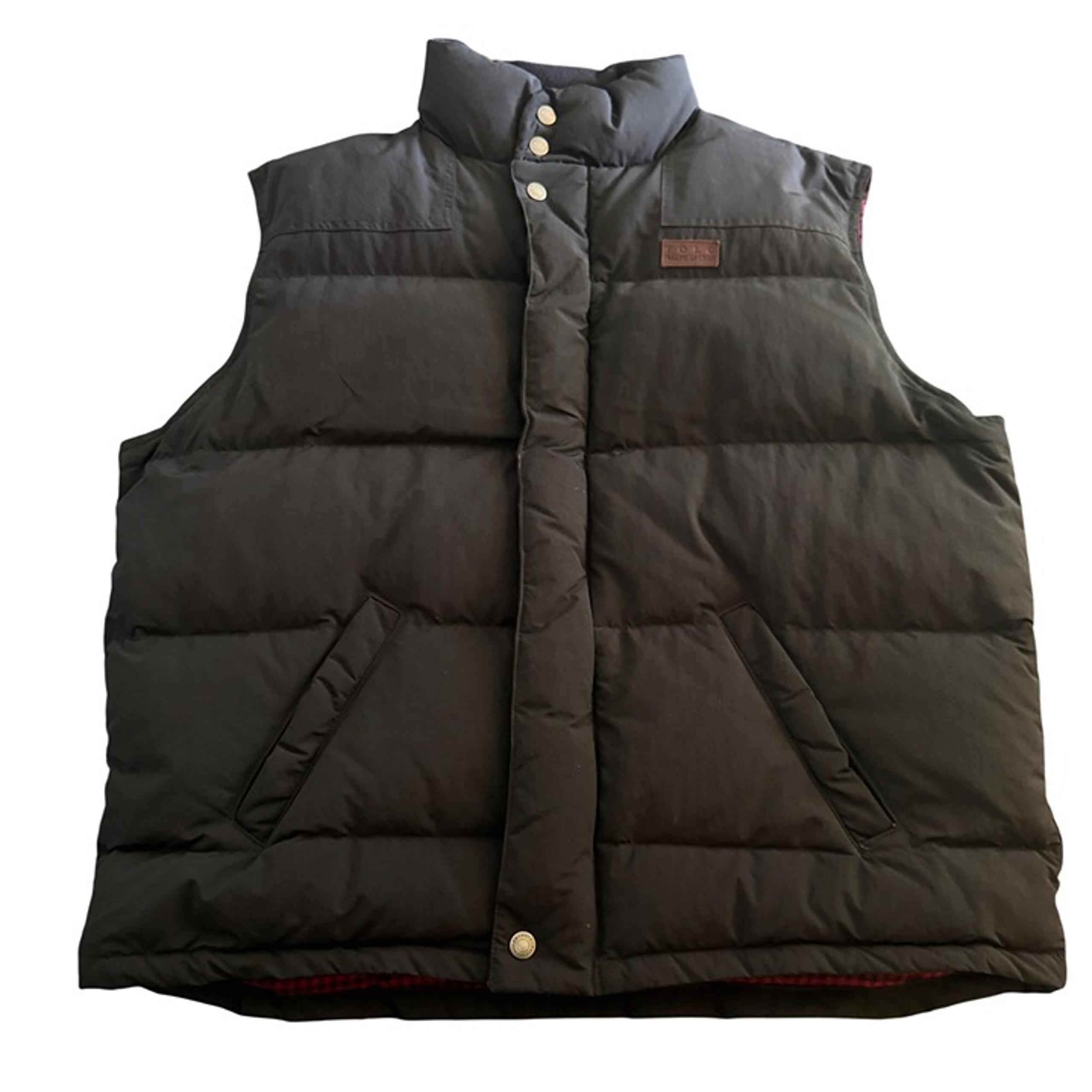 VTG. Polo Ralph Lauren Men's Black Puffer Down Vest Jacket Check Lining, Size L