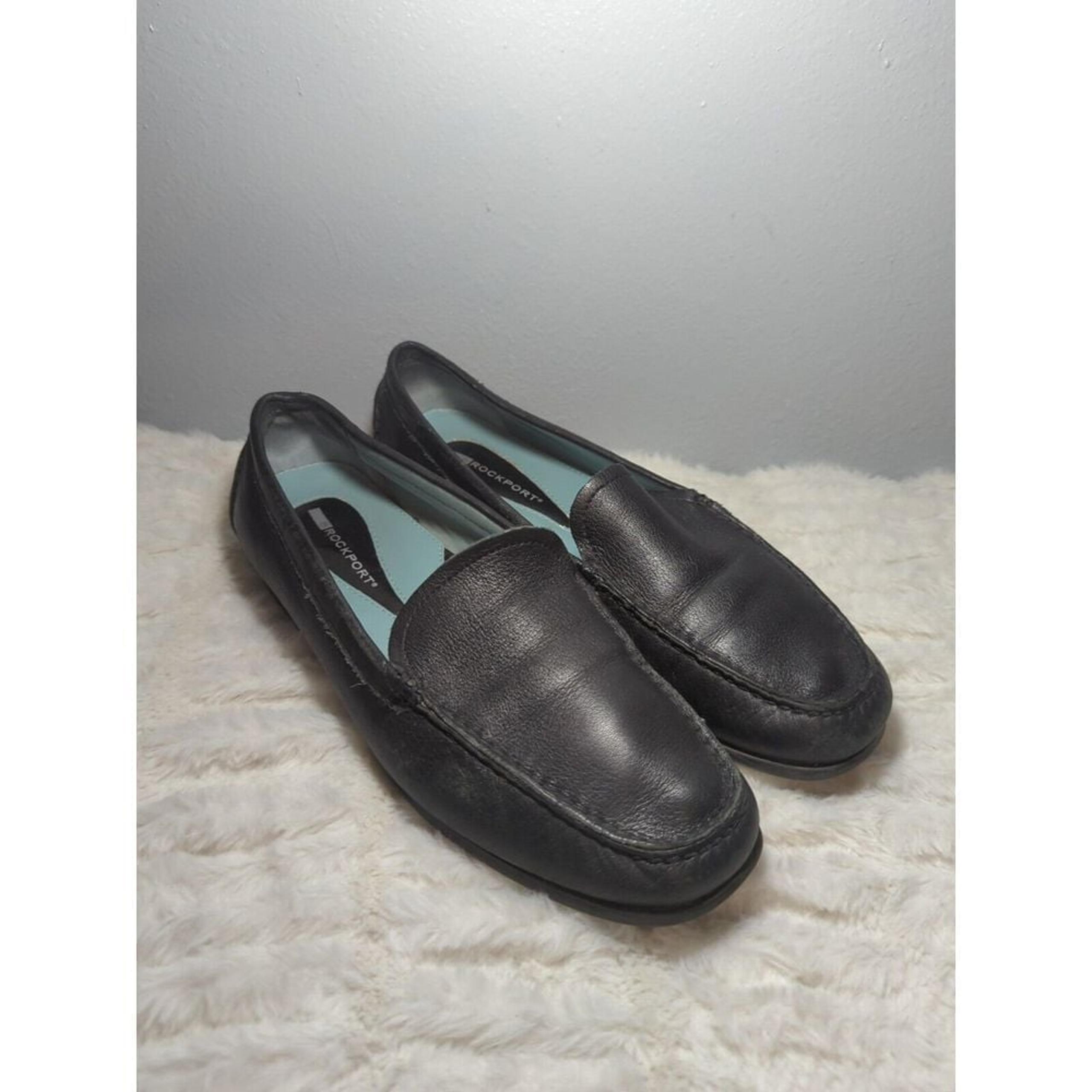 Rockport Ladies Black Soft Leather Slip On Loafers size 8.5