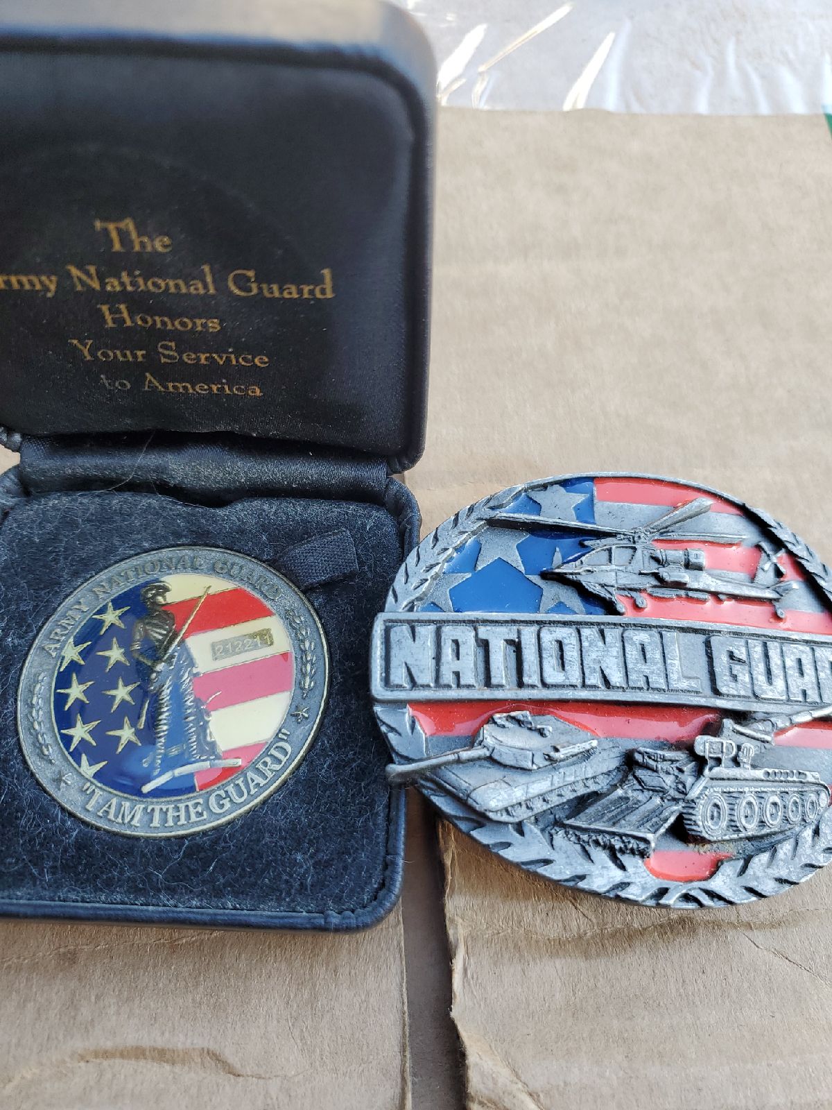 National guard belt buckle and coin set