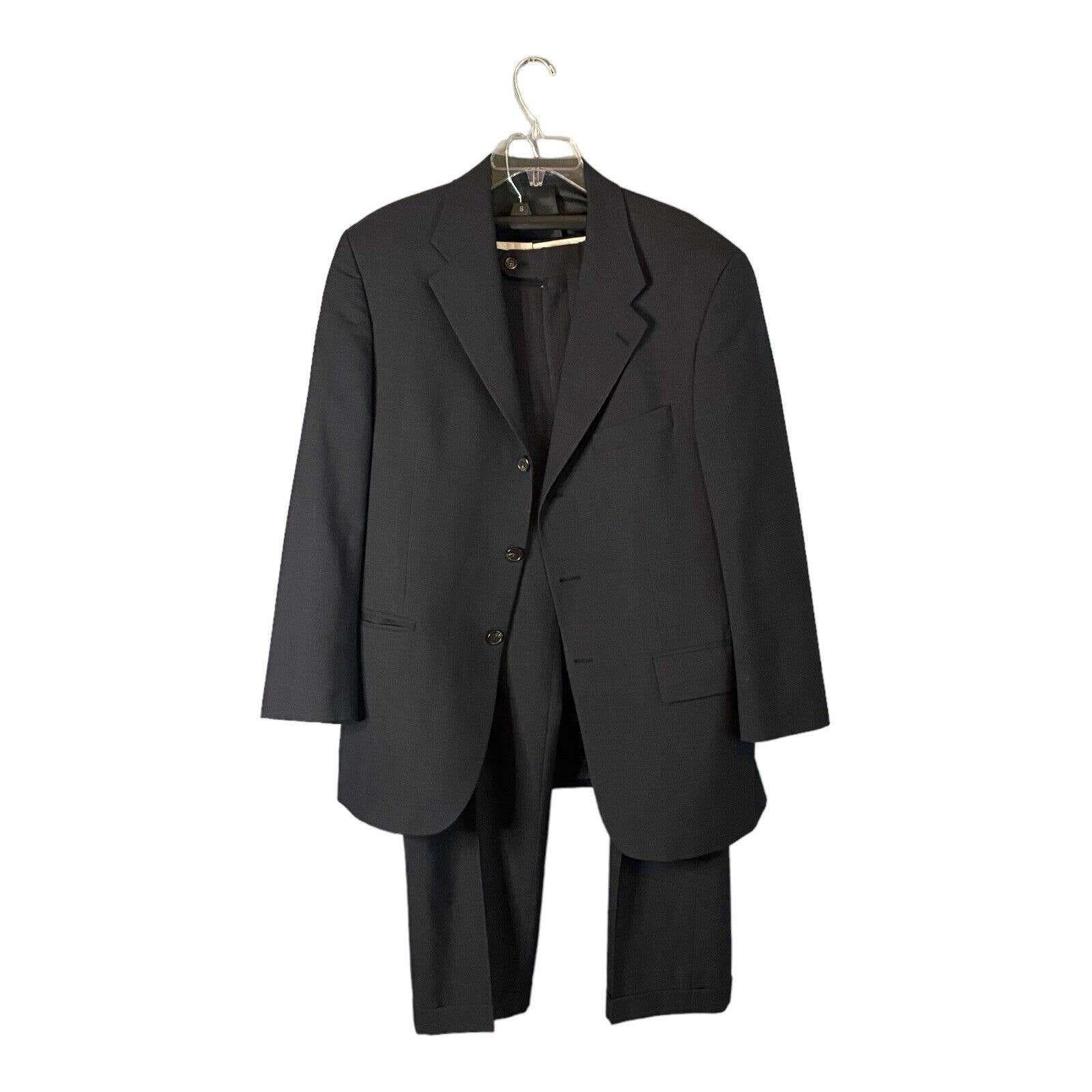 Ralph Lauren Mens Charcoal Wool Plaid Pleated 2 Pc Suit 43R Jacket 34x30 Pant