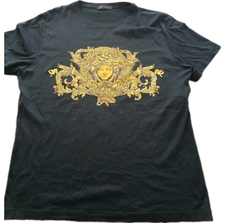 Vintage Versace Men's Medusa Rhinestone Black Gold T-Shirt XL