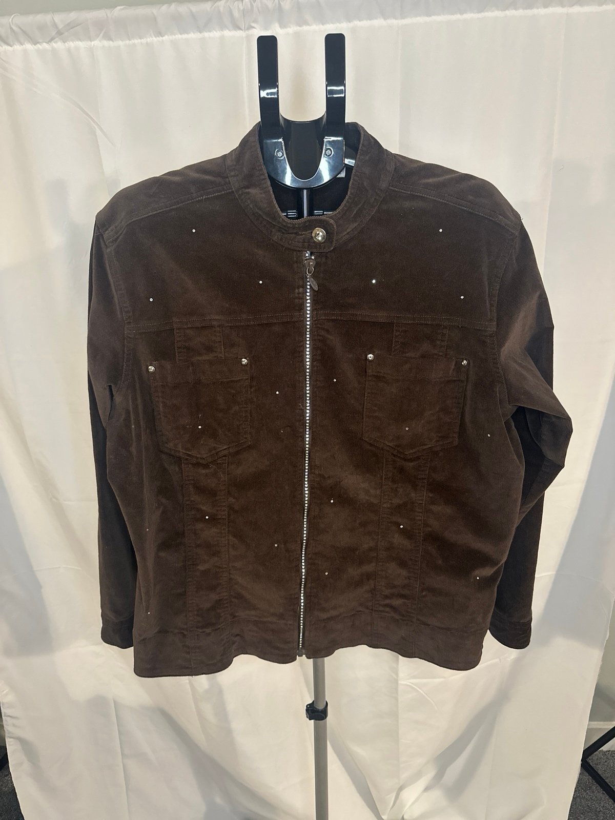 quacker factory size large brown corduroy jacket, zip up Y2