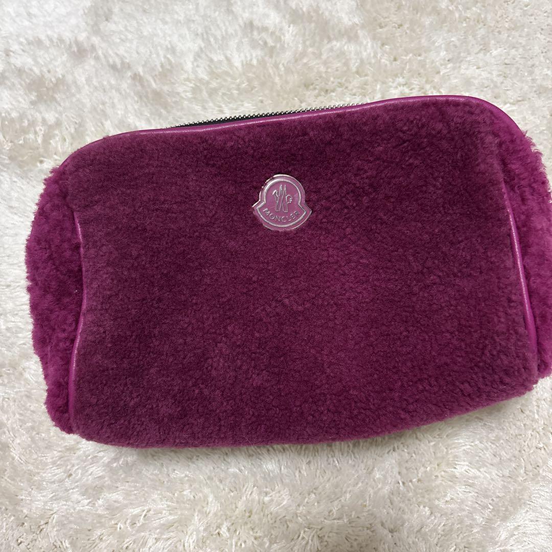 Moncler Fluffy Fleece Burgundy Pouch, Approximately 25cm