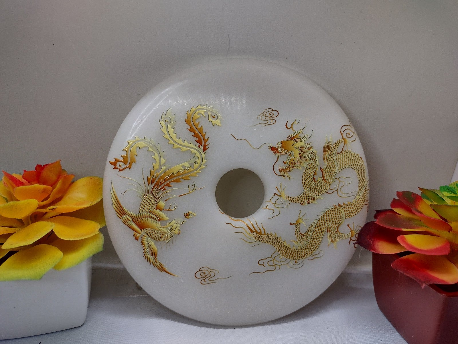 Jade plate/donut with golden Phoenix and dragon