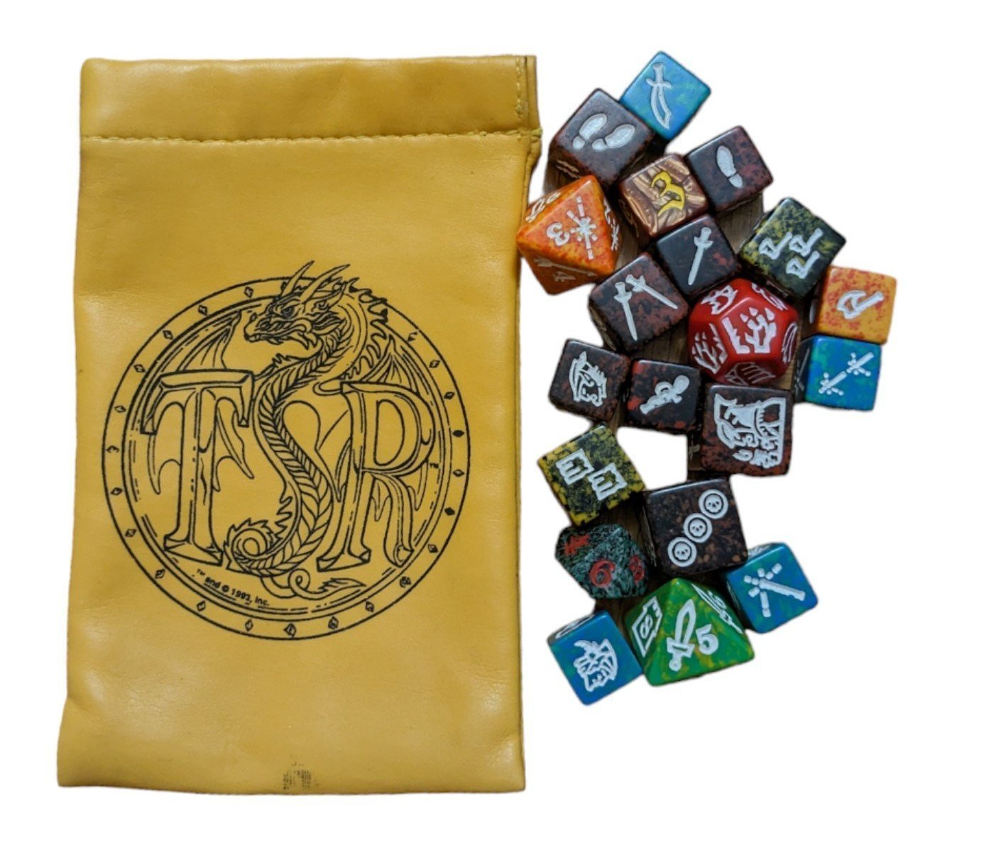 Vintage Dragon dice 1993 and original bag D&D Dungeons & Dragons