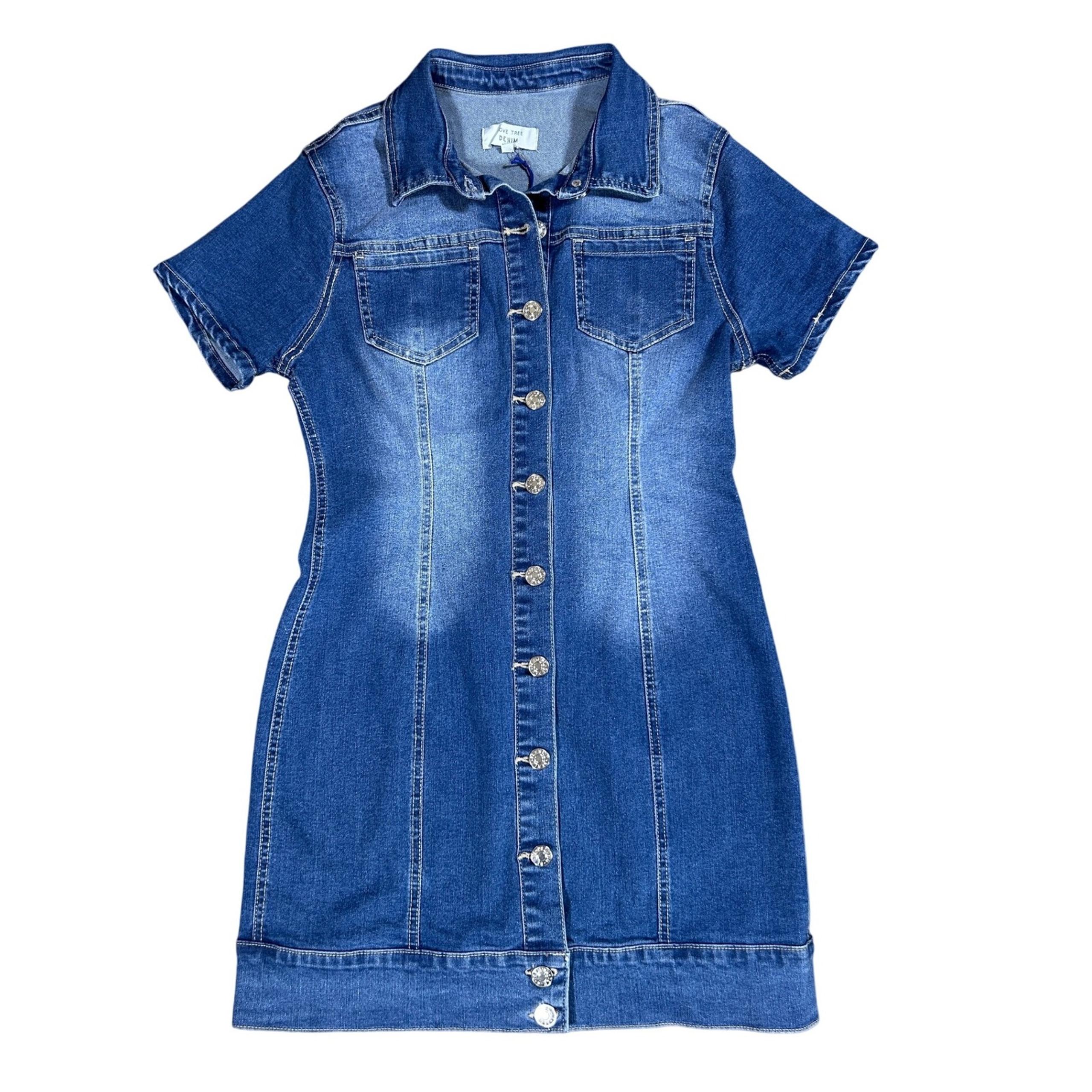 Love Tree Denim Dress Button Front Short Sleeve Casual Blue Jean Dress
