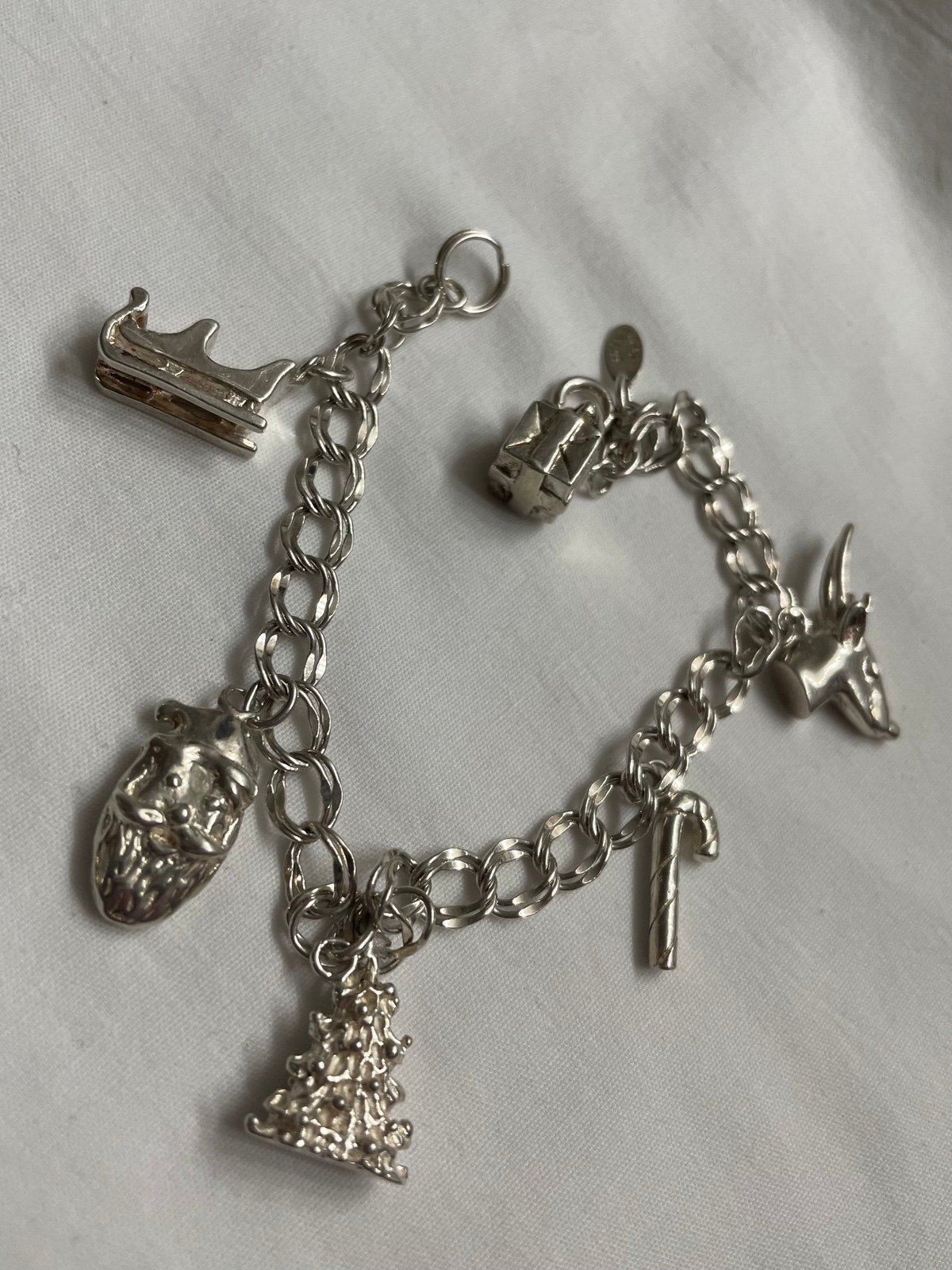 Sterling Silver Christmas Charm Bracelet 7.5”