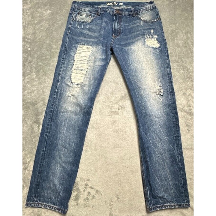 Born Fly Pants Men's Size 40 Denim Blue Distressed Skinny Straight