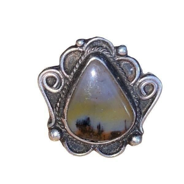 Vintage Native American Montana Agate Witchy Boho Ring 1970s OOAK Unique Size 6