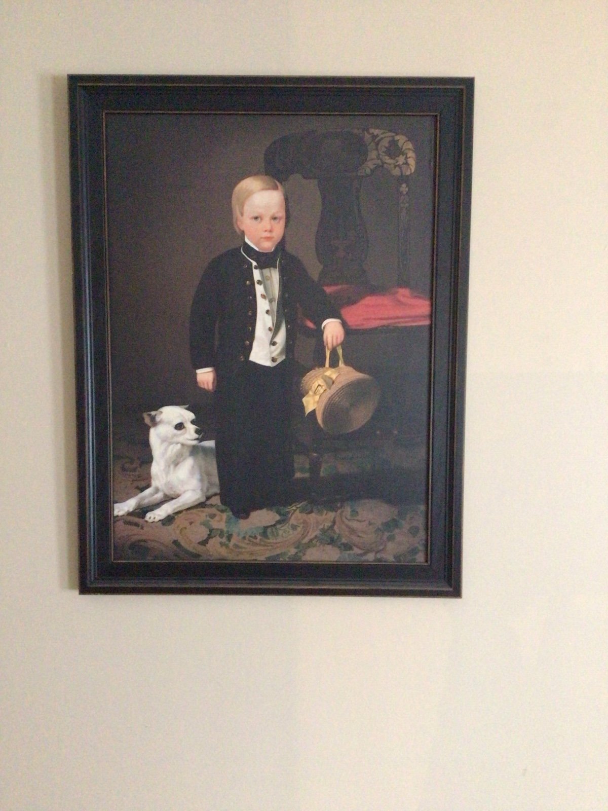 Primitive boy with dog framed picture