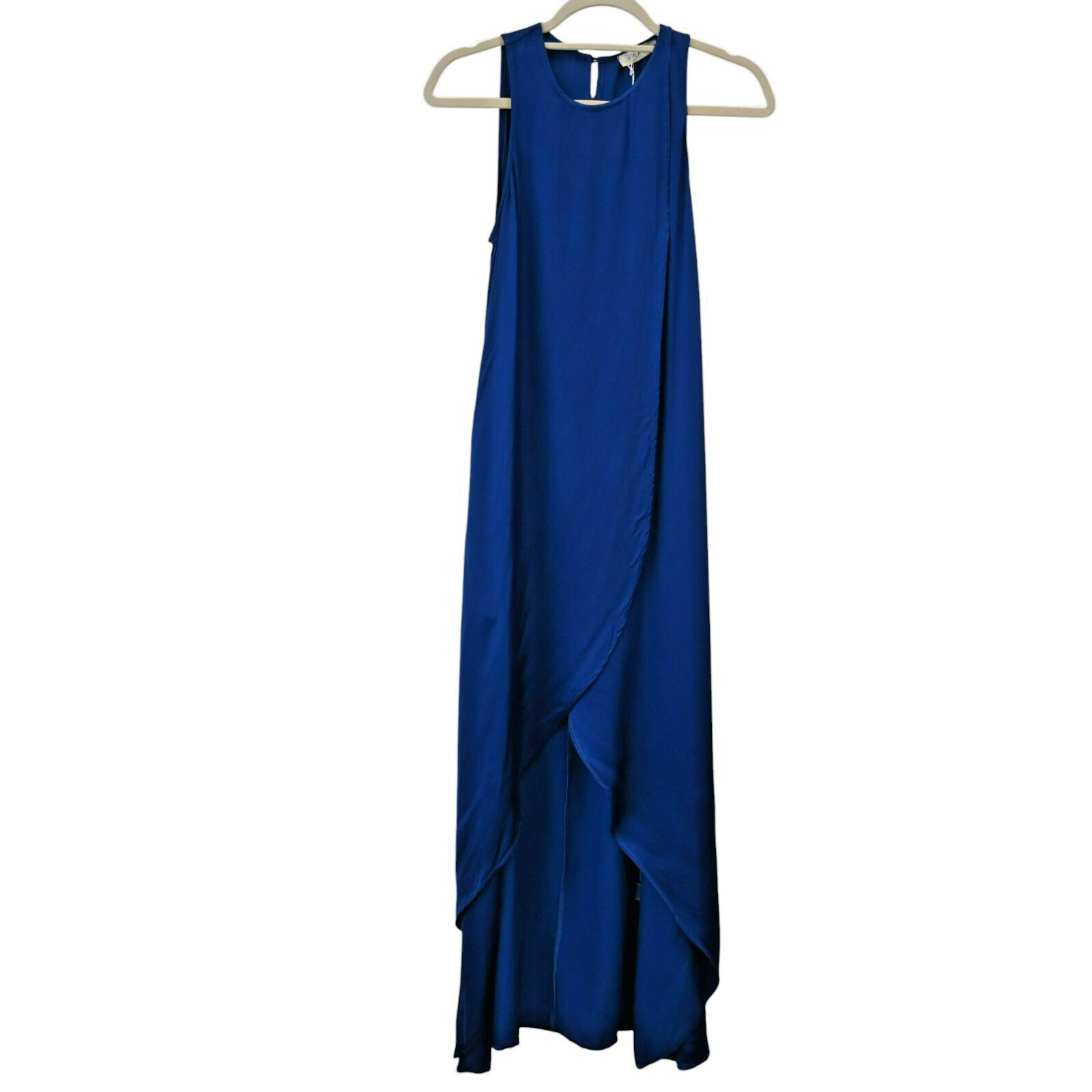 STARK X Sleeveless Tulip Hem Maxi Dress Size XS Blue Satin Hi Low Sleeveless
