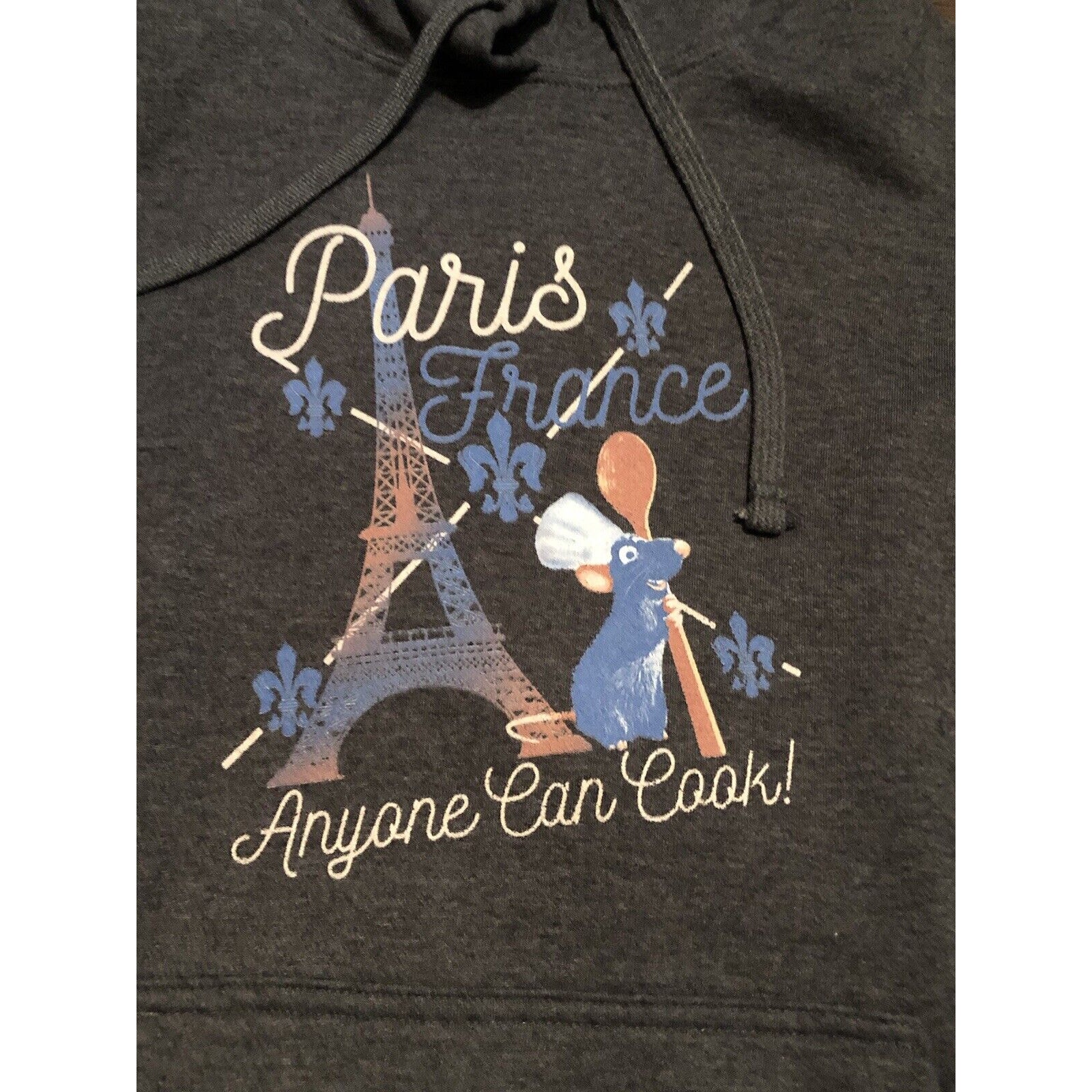 Disney's Ratatouille Pixar Hoodie Remy Paris Eiffel Tower Anyone Can Cook RARE!