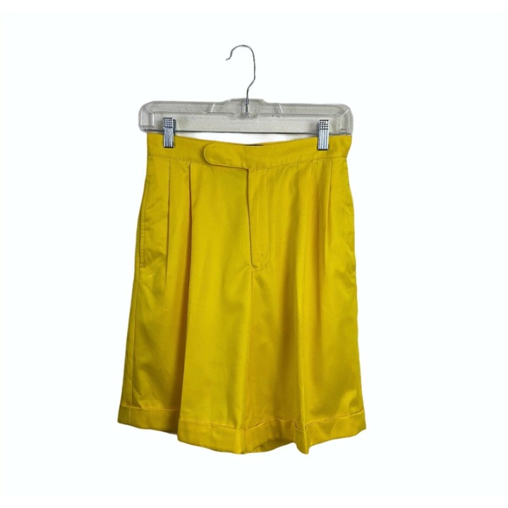 Vintage Ralph Lauren sz 6 100% polyester Solid Yellow Bermuda Shorts Women 10