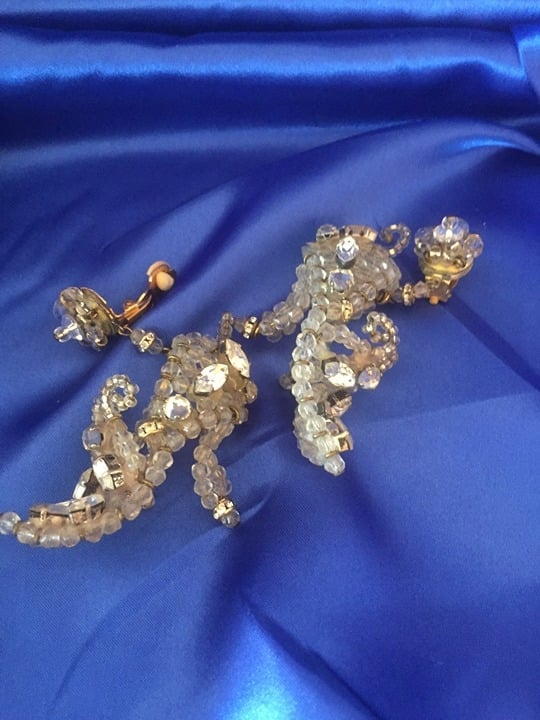 Vintage Pearl Crystal Clip Earrings