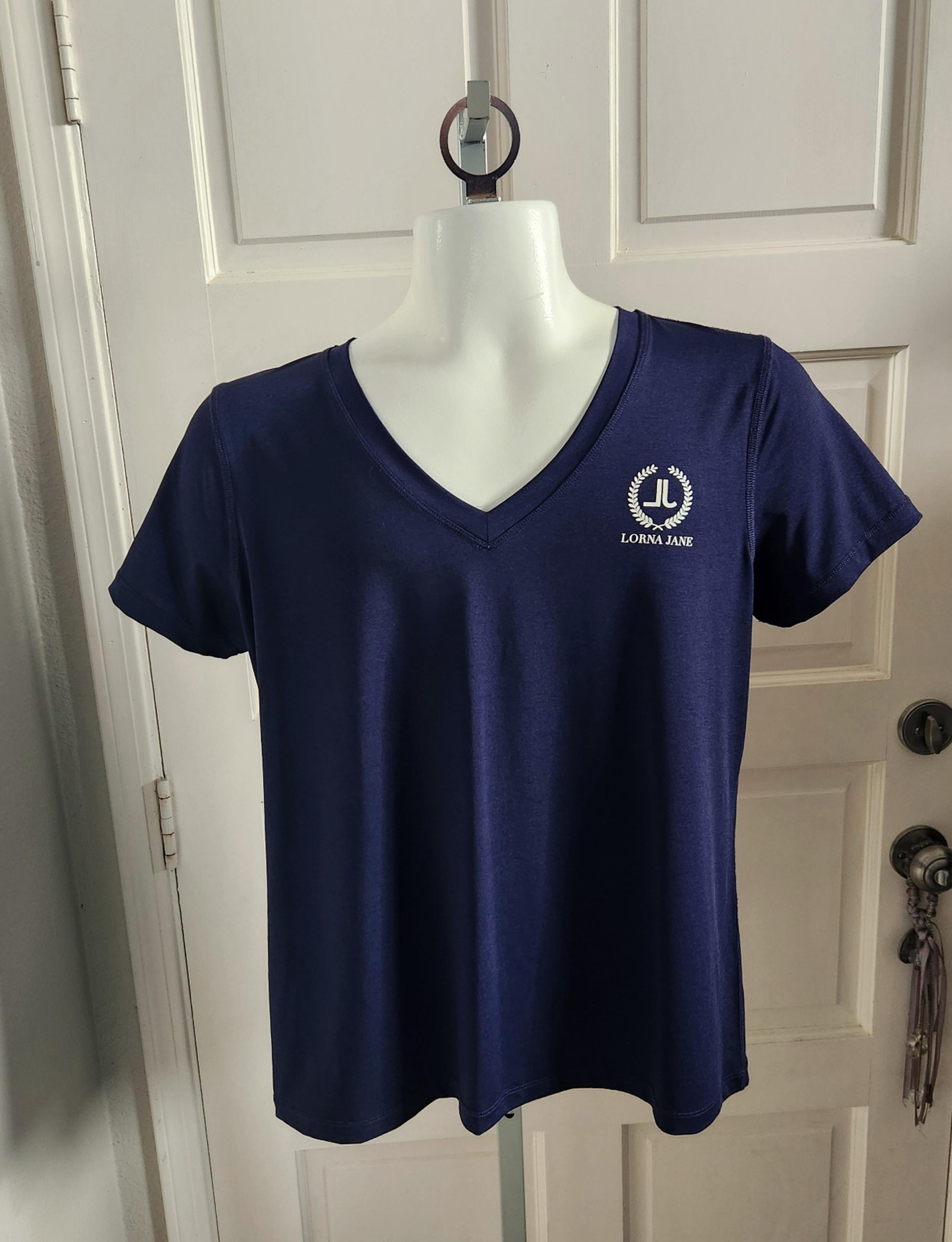 Lorna Jane New V-Neck Active Short Sleeve Tee Signature Spellout womens SZ Large