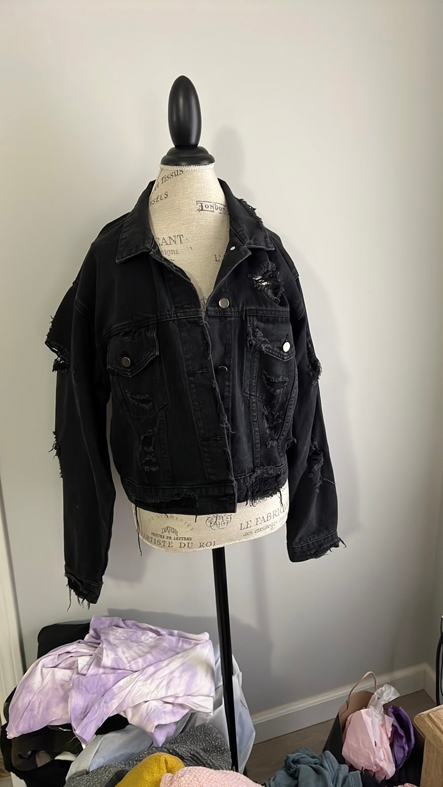 Emory Park Black Distressed Denim Jacket with Back Detail