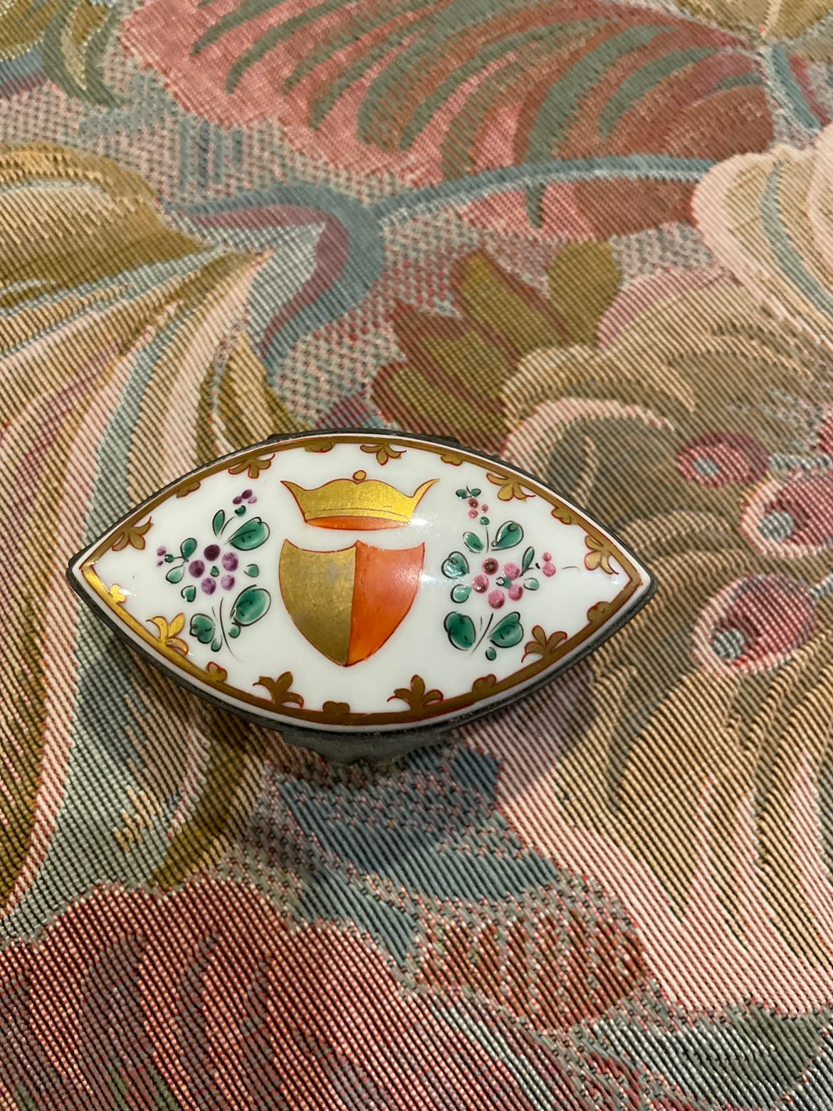 antique porcelain Oval Floral pillbox/trinket Box