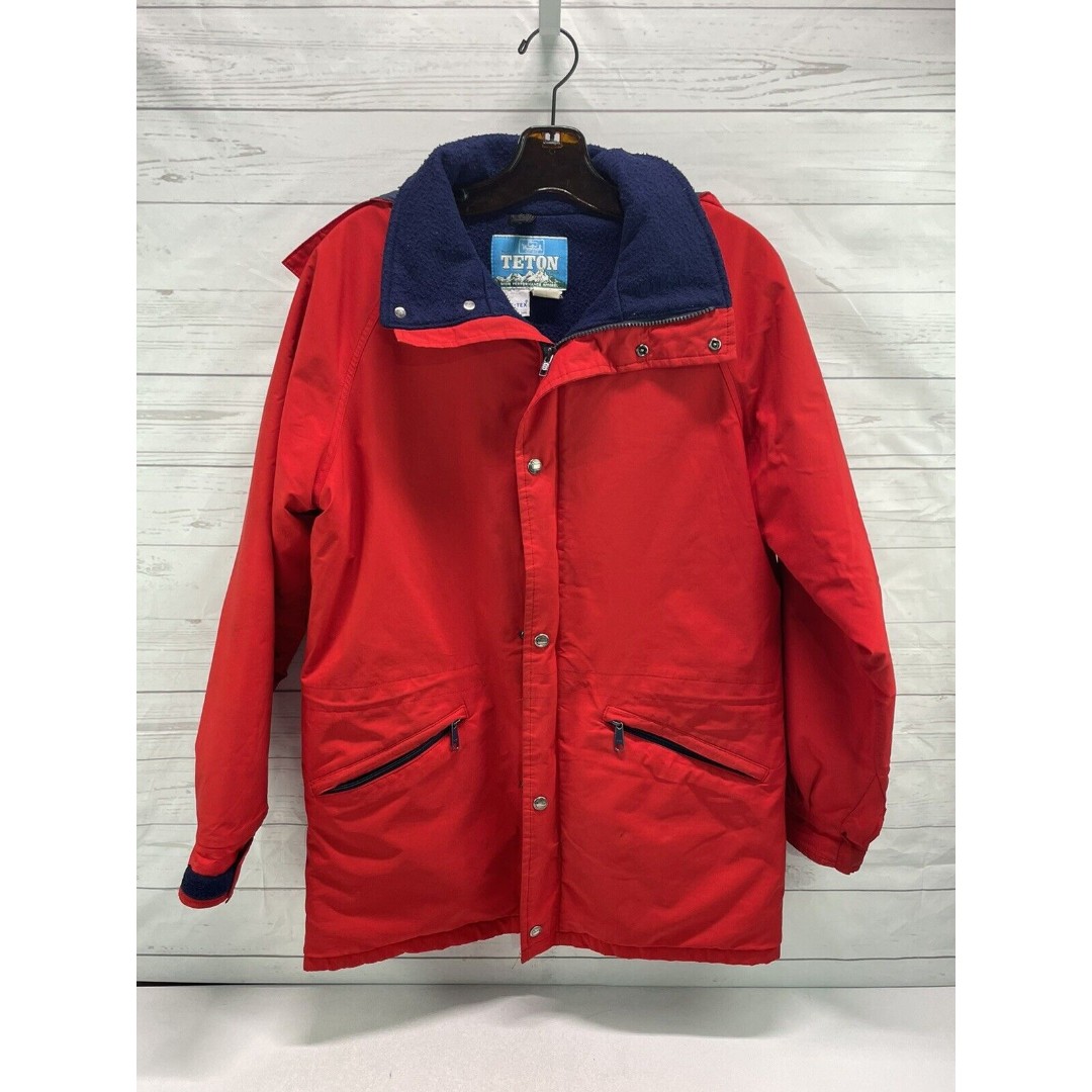 Woolrich Teton Jacket Winter Men's Medium Red Vintage Full Zip Insulated Coat