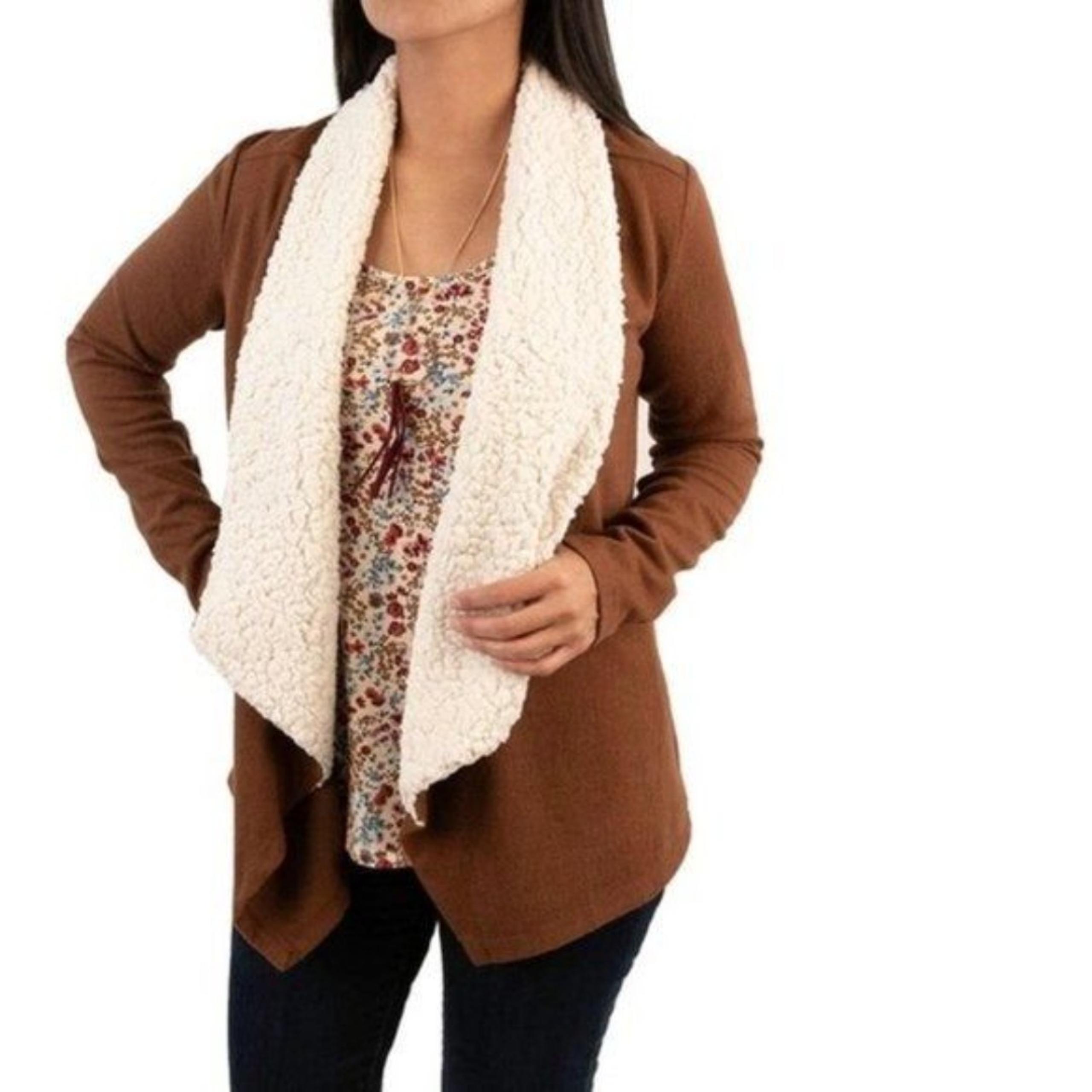 Self Esteem Dark Brown Sherpa Lined Cardigan Sweater M